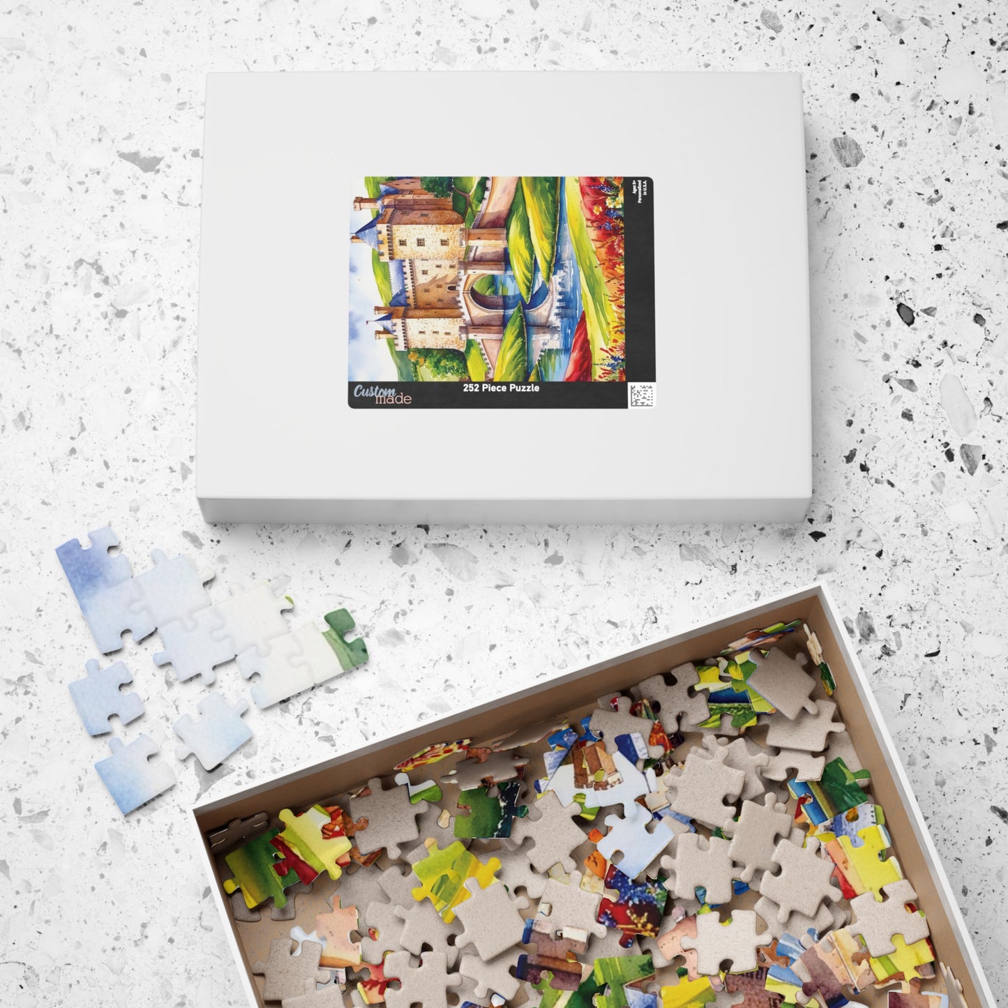 Medieval Castle Landscape Jigsaw Puzzle, Serene Moat Drawbridge Rolling Hills and Colorful Flowers, Challenging Family Game, Mindfulness Puzzle The Puzzle Chest