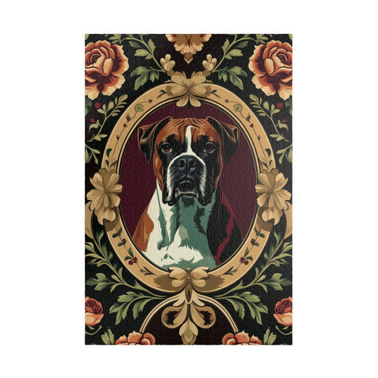 Vintage Boxer Dog Jigsaw Puzzle, William Morris Inspired Floral Design, 110 252 520 1014 Piece, Gift for Puzzle Lovers, Brain Teaser Game 1014 pcs (Vertical) Puzzle The Puzzle Chest