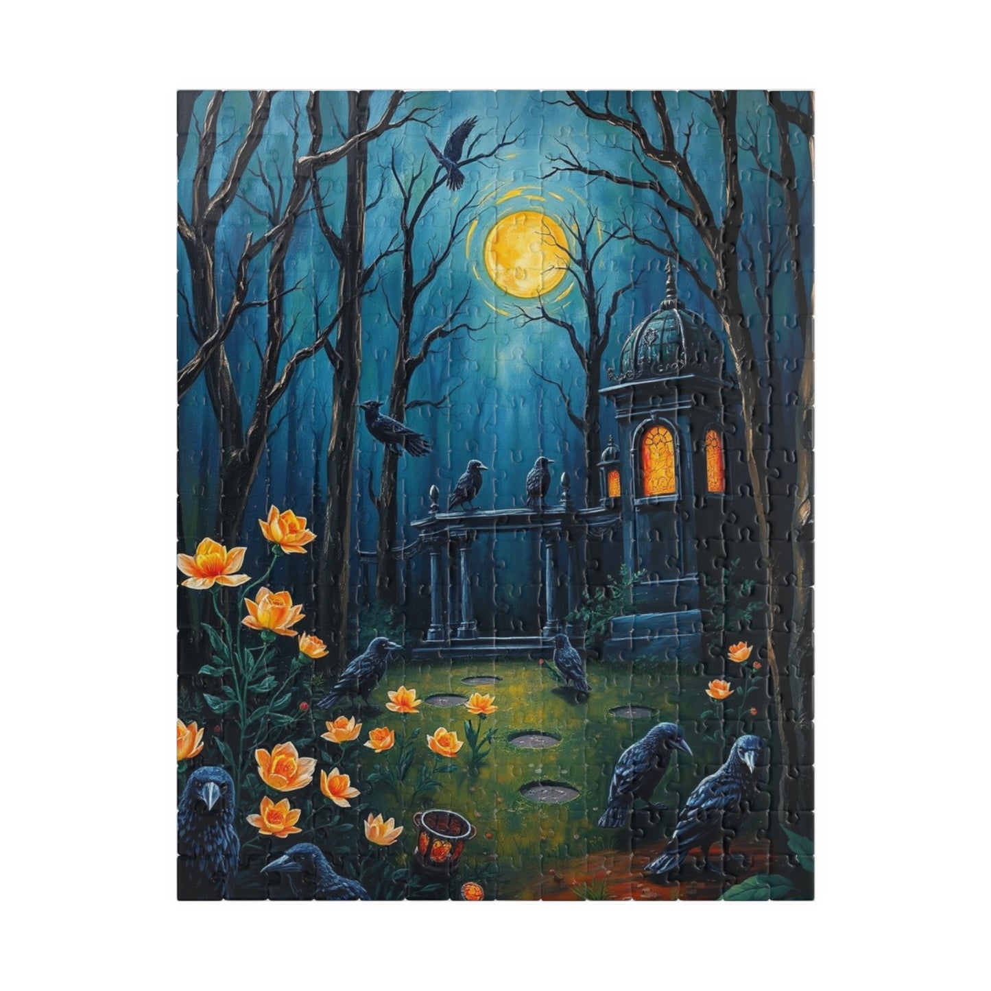 Mystical Graveyard Jigsaw Puzzle, Enchanting Black Raven Gothic Artwork, Gift for Halloween, Cozy Night Activity Solo Fun, Unique Art Puzzle 252 pcs (Vertical) Puzzle The Puzzle Chest