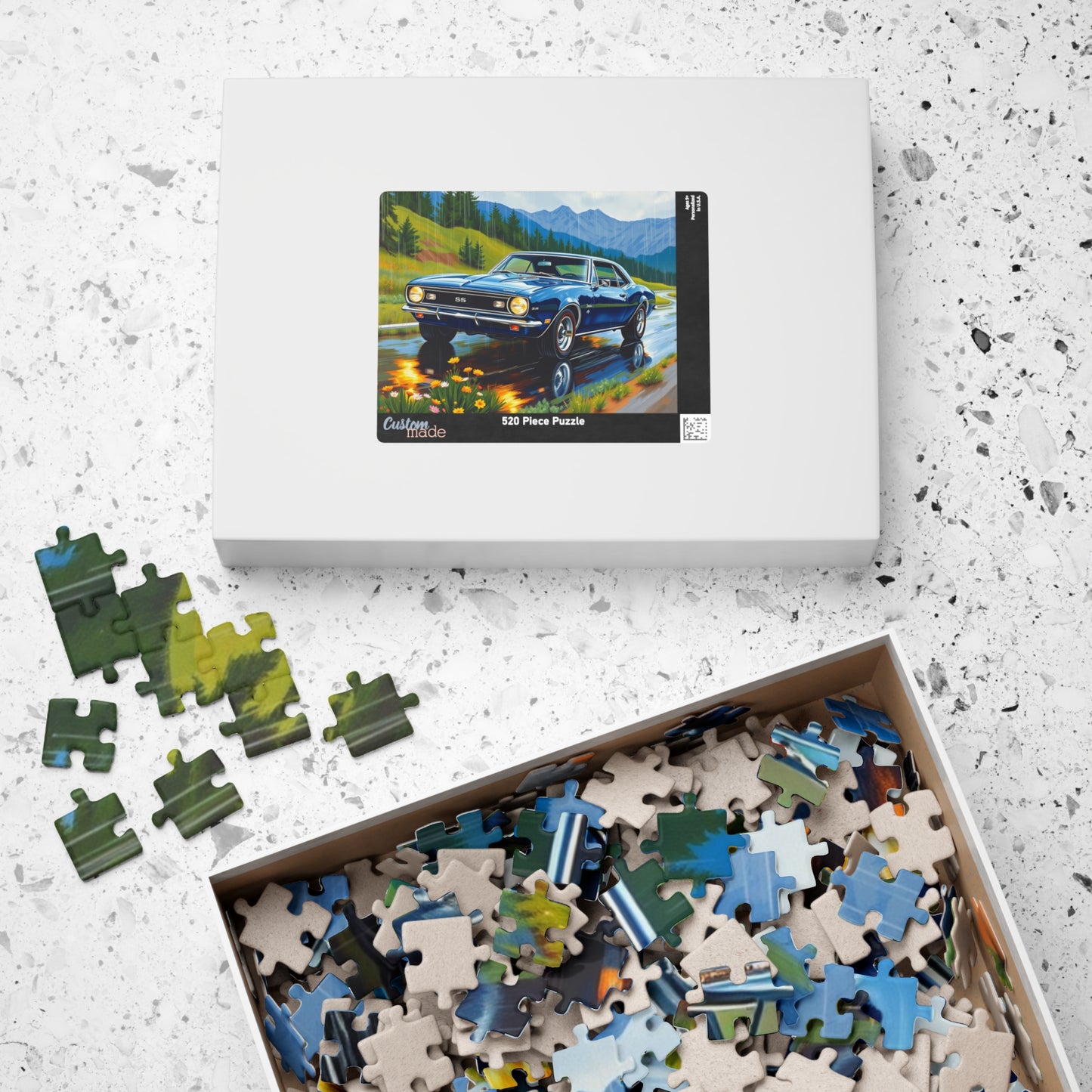 Vintage Muscle Car Jigsaw Puzzle, 1967 Chevrolet Camaro Classic Vehicle, Chevy on Rainy Road Trip Scenic Art, Car Lover Gift for Him Puzzle The Puzzle Chest
