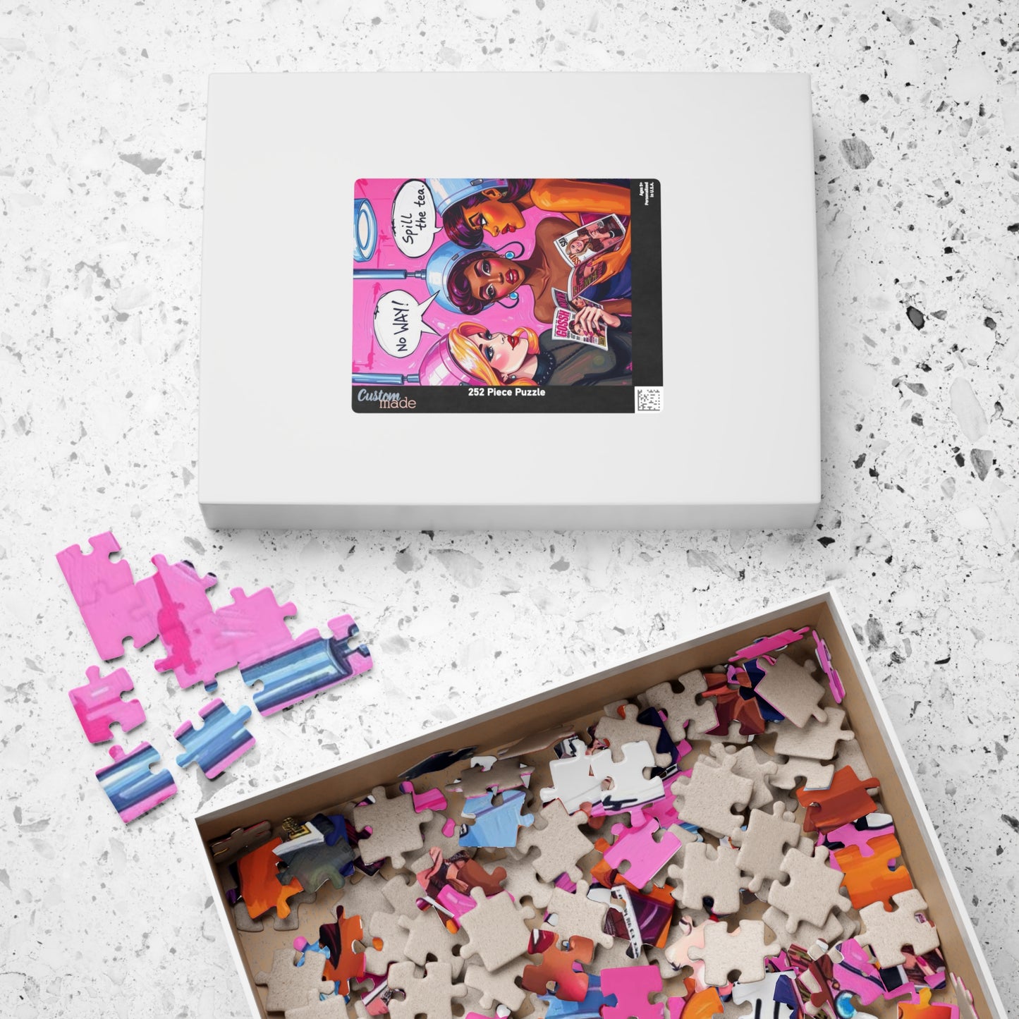 Pink Hair Salon Puzzle, Pop Art Jigsaw Game with Speech Bubbles, No WAY, Spill The Tea, Mind Challenge, Creative Activity, Family Fun Puzzle The Puzzle Chest