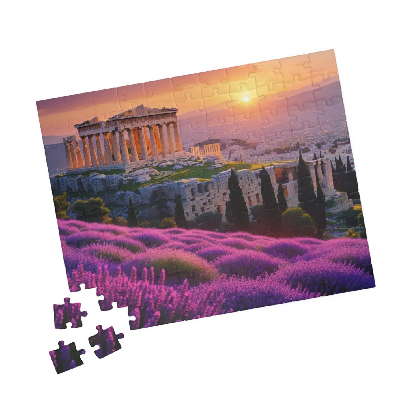 Ancient Acropolis Jigsaw Puzzle - Athens Overlooking Lavender Fields, 110 252 520 1014 Piece, Creative Activity for Adults Puzzle The Puzzle Chest