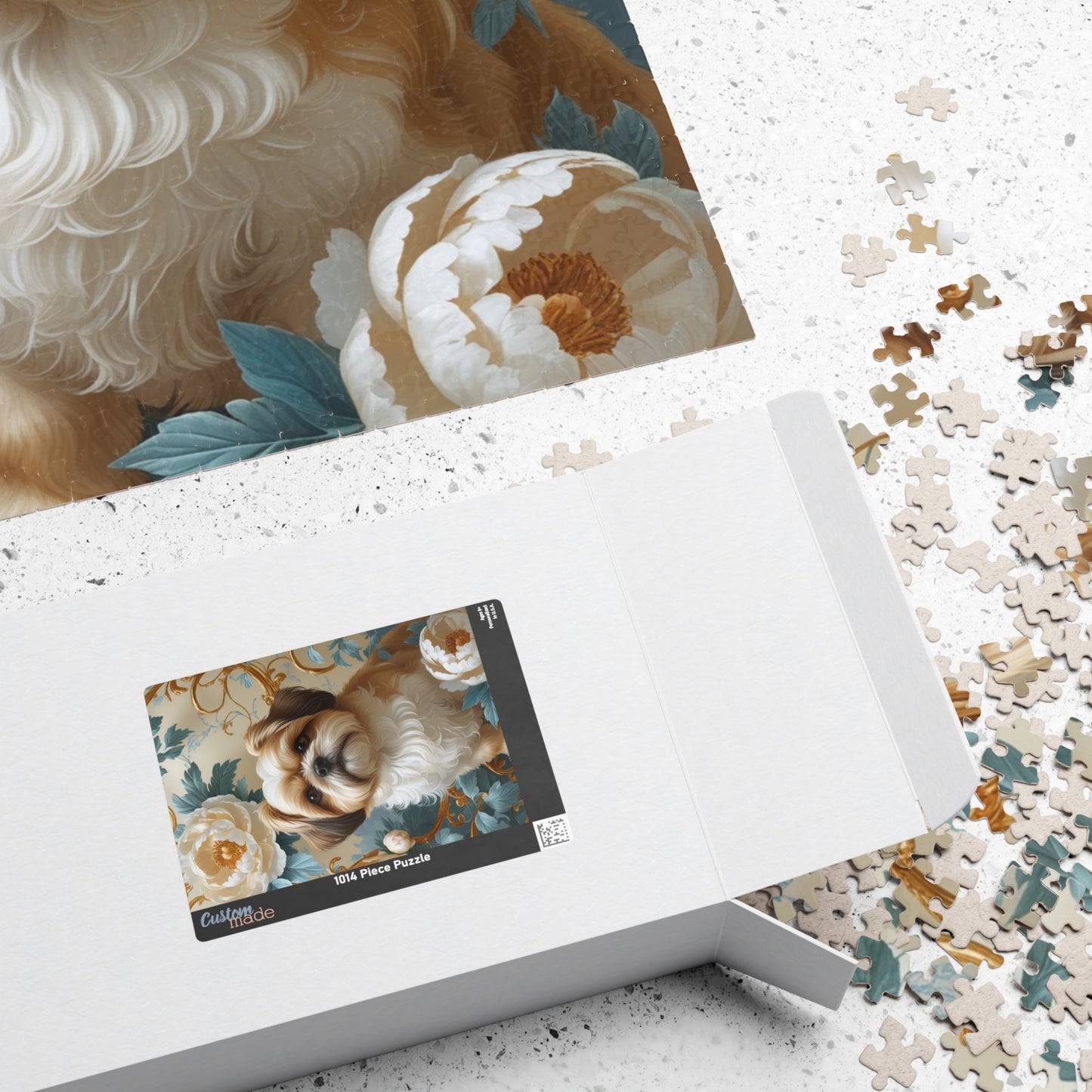 Jigsaw Puzzle - William Morris-Inspired Design with Shih Tzu and Peonies, 110, 252, 520, 1014-piece, Mind Teaser Brain Game Family Fun, Gift