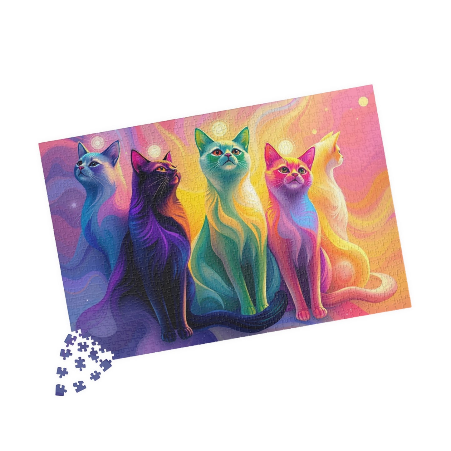 Abstract Cat Jigsaw Puzzle with Rainbow Gradient and Light Aura, Animal Artwork for Art Lover Collector Hobbyist, Best Unique Gift, Colorful Puzzle The Puzzle Chest