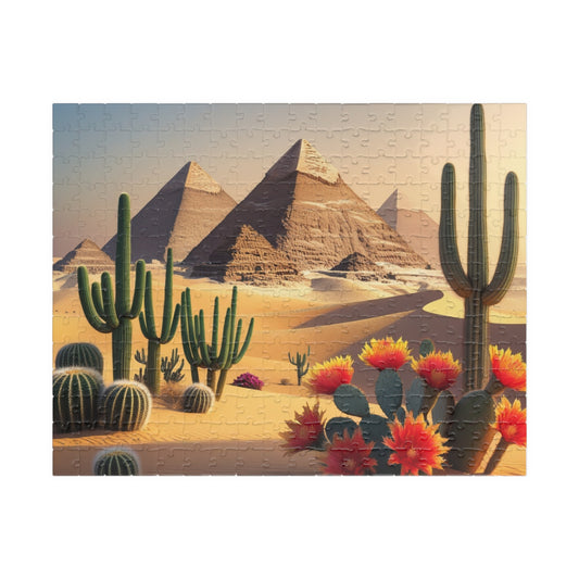 Pyramids of Giza Jigsaw Puzzle, Desert Landscape Cacti Prickly Pears Red Flowers, 110 252 520 1014-piece, Fun Egyptian Travel Hobby, Ancient 252 pcs (Horizontal) Puzzle The Puzzle Chest