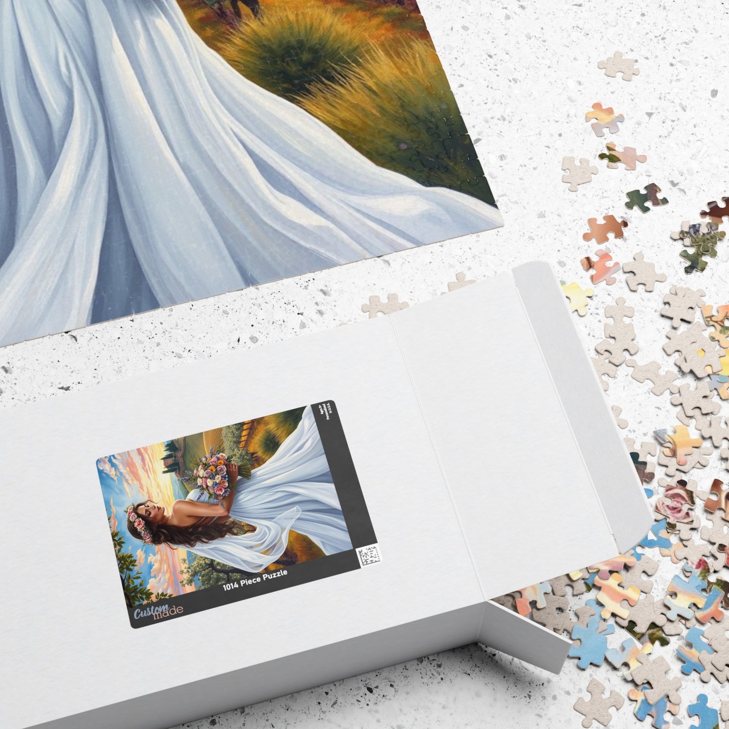 Elegant Italian Bride Jigsaw Puzzle, White Gown Floral Crown Wildflower Bouquet, Tuscan Vineyard Romantic Wedding, Puzzle Enthusiast Gift Puzzle The Puzzle Chest