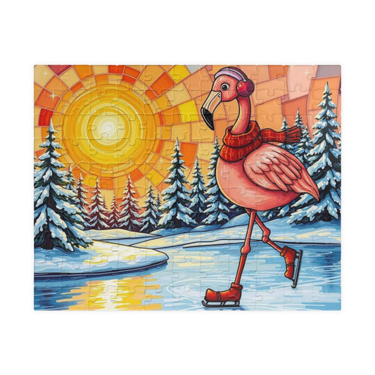 Skating Flamingo Winter Jigsaw Puzzle, Fun Family Activity, Best Birthday Gift for Bird Lovers, Unique Holiday Entertainment, Brain Teaser 110 pcs (Horizontal) Puzzle The Puzzle Chest