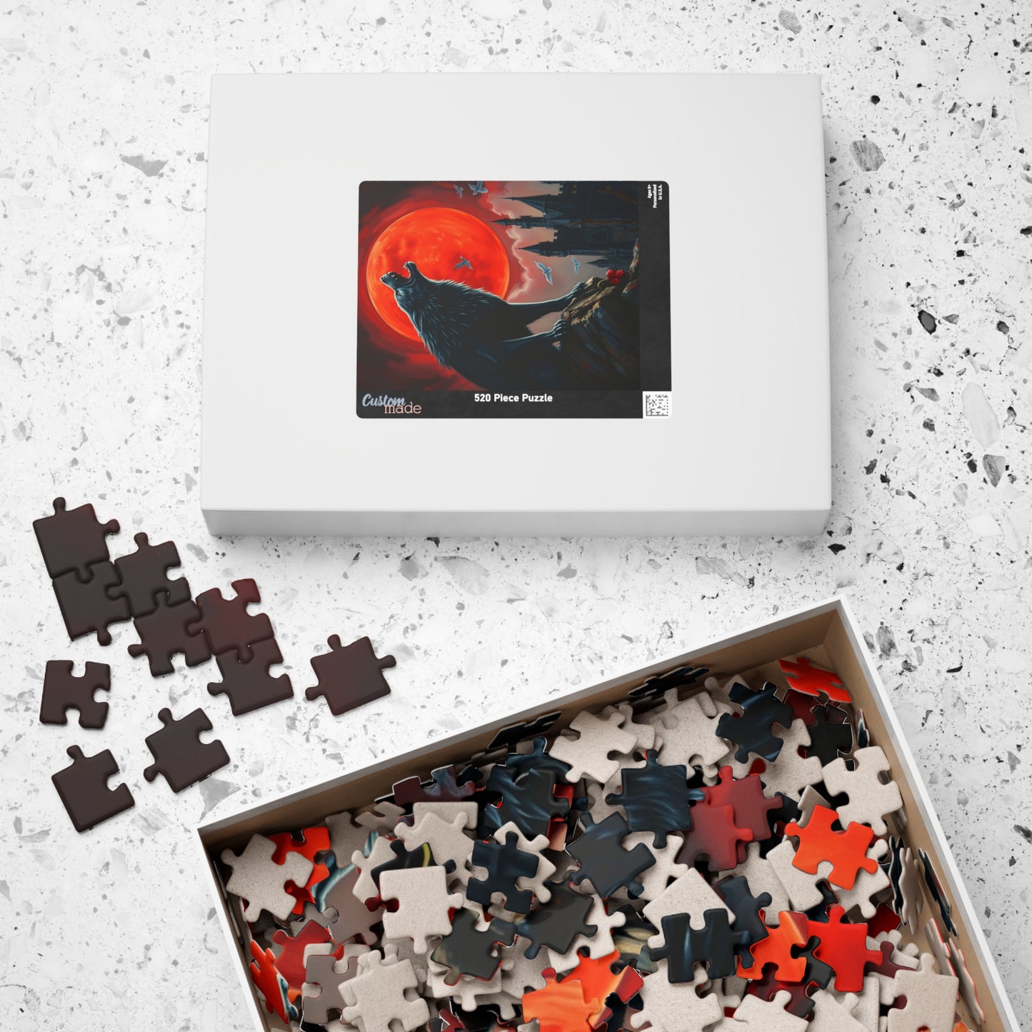 Gothic Wolf Jigsaw Puzzle, Howling at Blood Moon Mysterious Scene, Gift for Wolf Lovers, Spooky Night Entertainment, Solo Fun, Brain Teaser Puzzle The Puzzle Chest