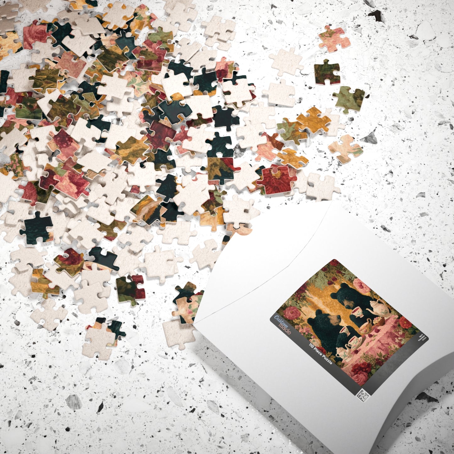 Pretty in Pink – Rosy Bear Tea Party Puzzle with Romantic Cottage Garden Scene, Animal Themed Jigsaw Game Puzzle The Puzzle Chest