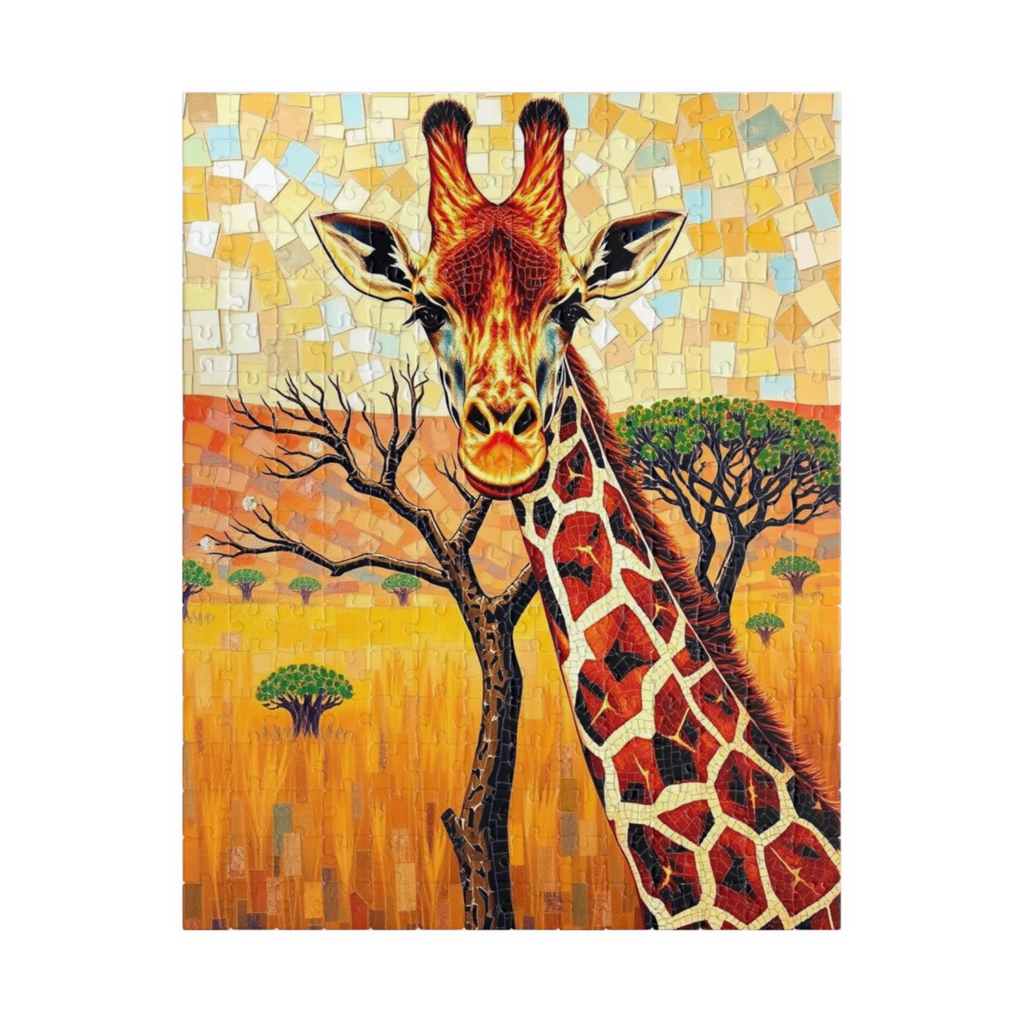 Mosaic Giraffe Jigsaw Puzzle, Beautiful Wildlife Landscape with Acacia Tree, African Savannah Game for Nature Lovers, Animal Enthusiast Gift 252 pcs (Vertical) Puzzle The Puzzle Chest