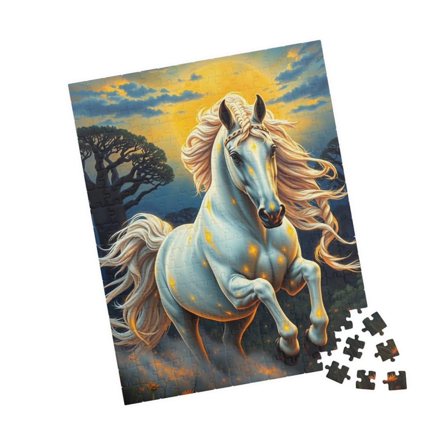 African Jungle White Horse Jigsaw Puzzle, Enchanting Horse Lover Gift for Friends, Family Game Night, Mindful Birthday Holiday Fun Puzzle The Puzzle Chest
