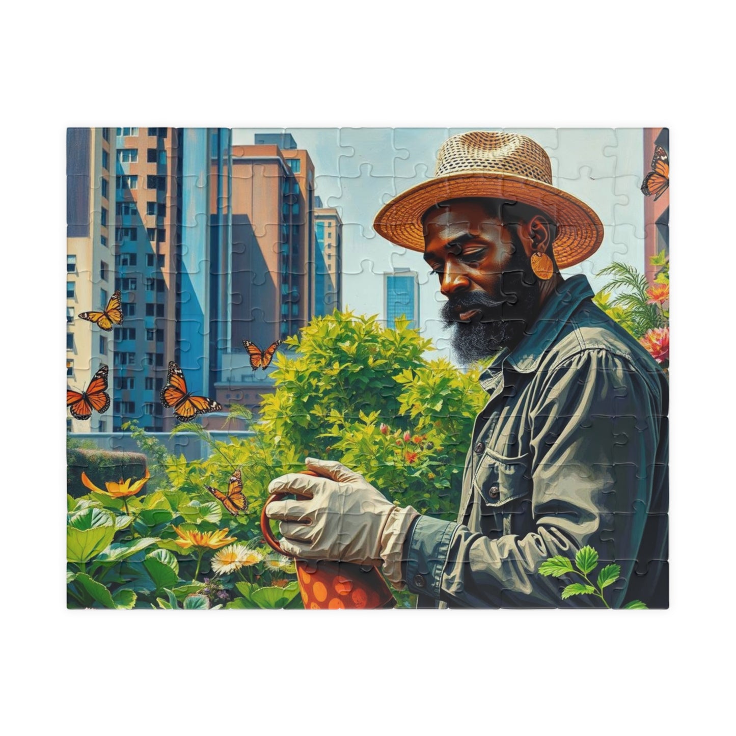 Black Man Gardening Jigsaw Puzzle, African American Art, Nature Scene, Afrocentric Gift for Friend, Creative Activity, Home Entertainment 110 pcs (Horizontal) Puzzle The Puzzle Chest