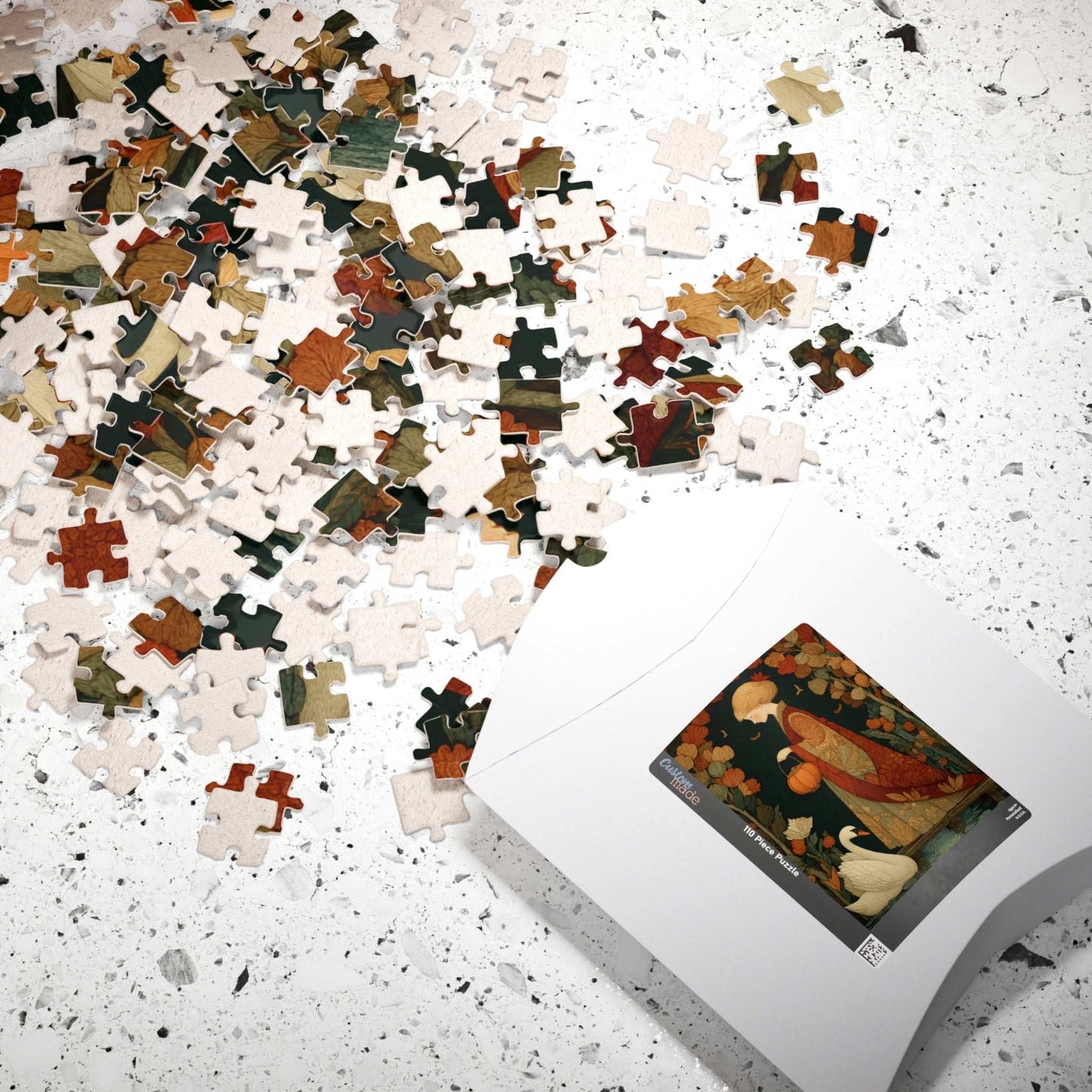 Autumn Bridge Jigsaw Puzzle – Whimsical Fall Fairy-Tale Puzzle for Adults, Girl with Lantern and Swan Puzzle The Puzzle Chest