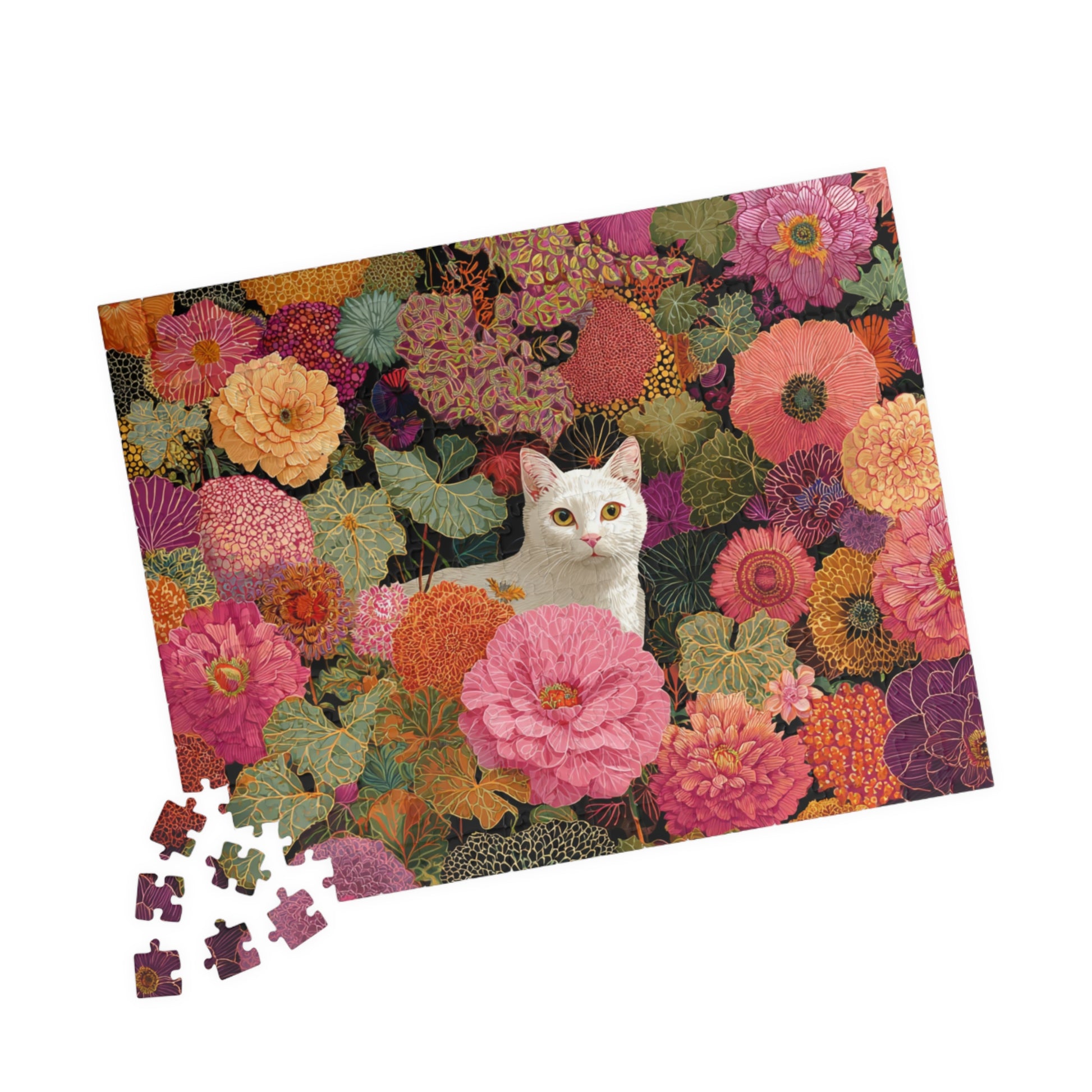 Cat Among the Flowers – Garden Cat Jigsaw Puzzle, Animal Theme Fauvist Flower Art Puzzle 252 pcs (Horizontal) Puzzle The Puzzle Chest