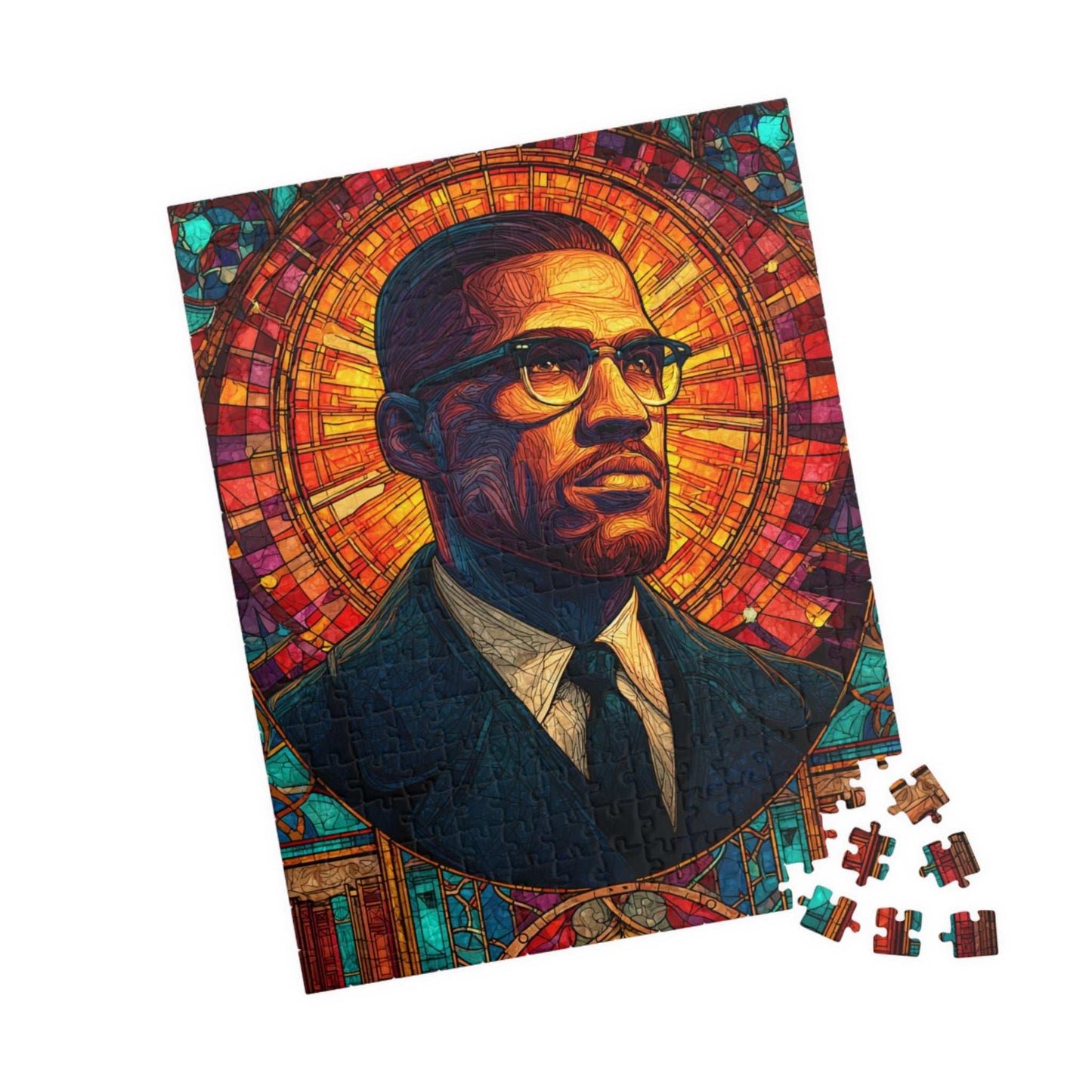 Afrocentric Malcolm X Puzzle – Stained Glass Black History Jigsaw, Civil Rights Movement Educational Gift for Adults & Teens 252 pcs (Vertical) Puzzle The Puzzle Chest