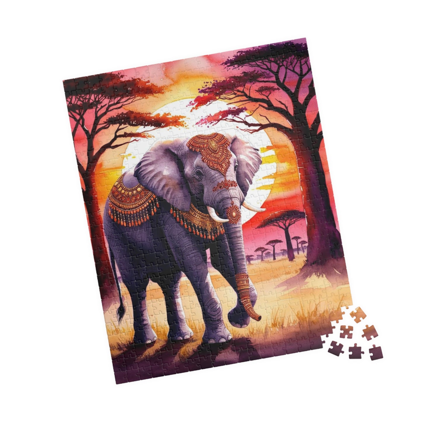 Puzzle, Sacred Elephant Golden Jewelry Henna Patterns, 110 252 520 1014 Piece, Jigsaw Game, Meditation Activity, Wildlife Gift, Elephant Puzzle The Puzzle Chest