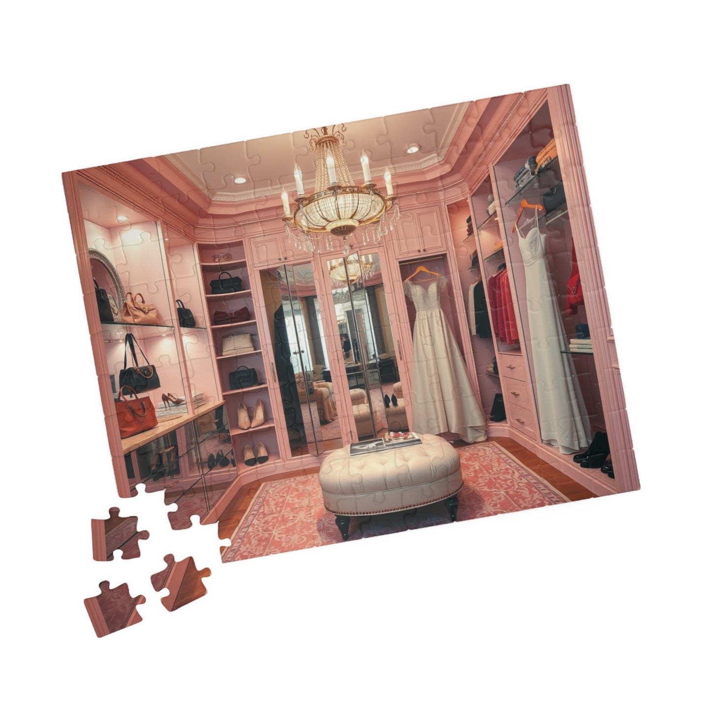Elegant Boutique Style Closet Puzzle, Luxury Pink and Cream Walk in Closet Jigsaw Game, Relaxing Activity, Mother's Day Gift for Her Puzzle The Puzzle Chest