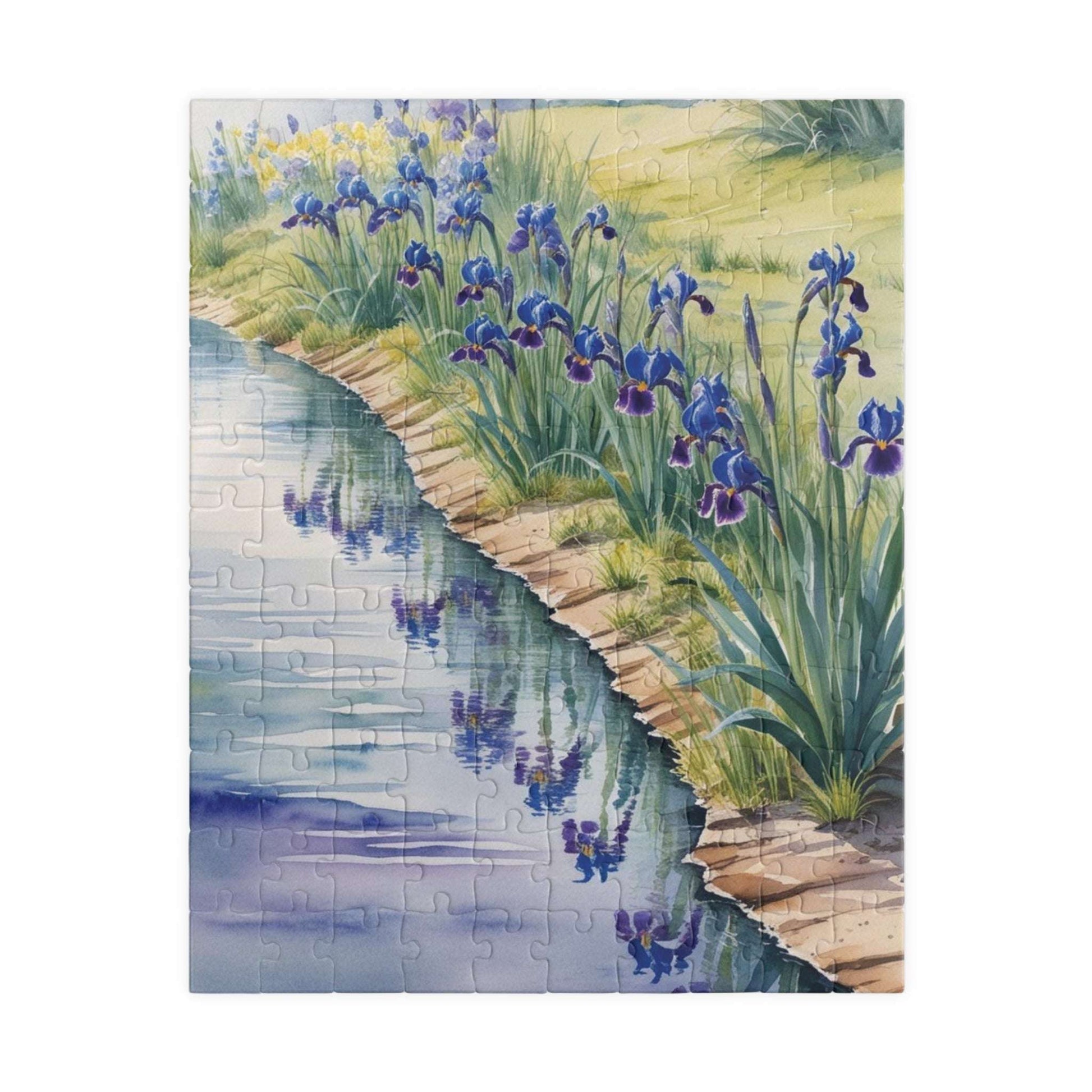 Wildflower Relaxing River Puzzle, Scenic Riverside with Bluebells and Irises in Reflection, Nature-Inspired Jigsaw Game, Puzzle Lover Gift 110 pcs (Vertical) Puzzle The Puzzle Chest