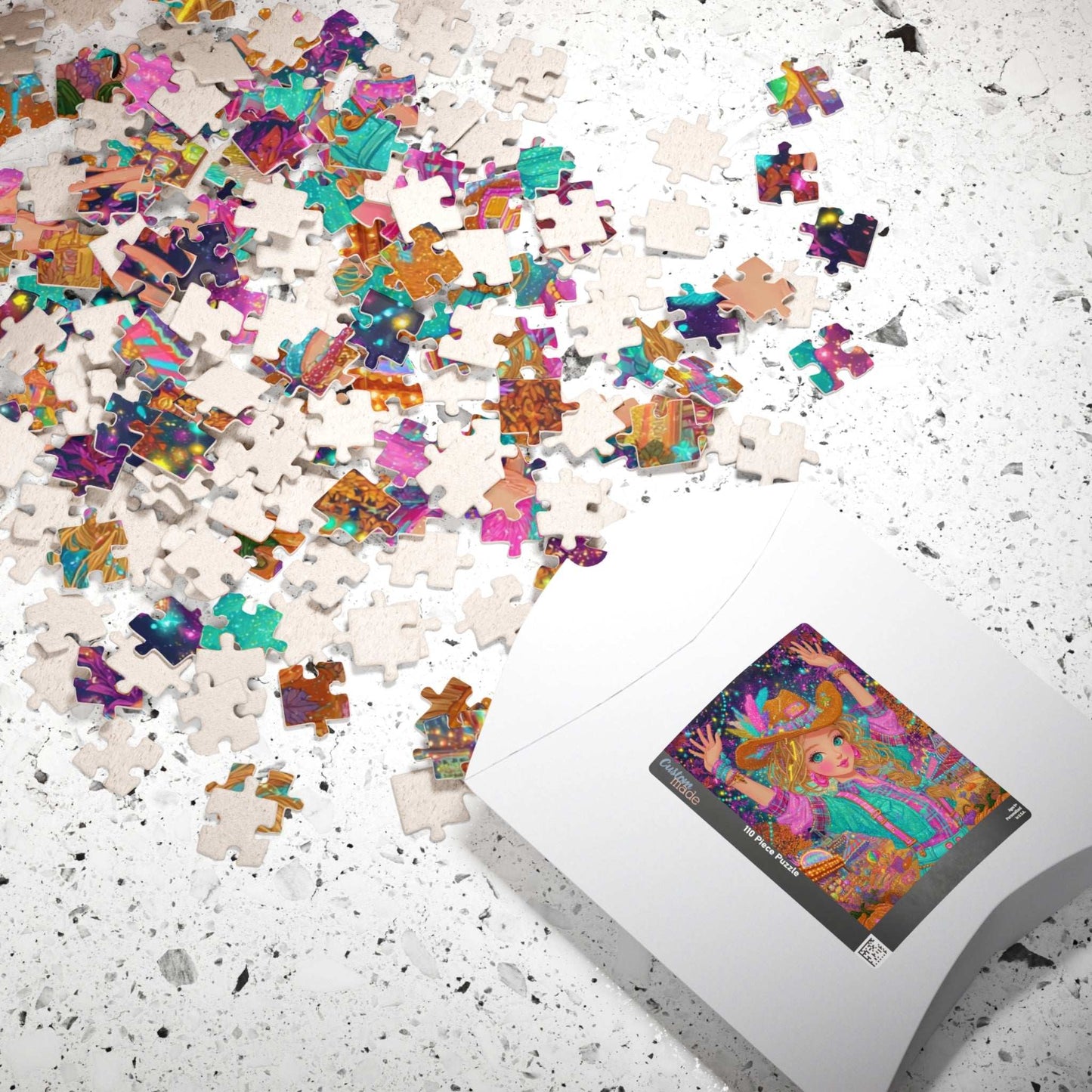 Confetti Skies & Cowgirl Vibes Jigsaw Puzzle, 1980s Neon Cowgirl Game for Family Gatherings, Solo Hobby, Gift for Puzzle Lover Puzzle The Puzzle Chest