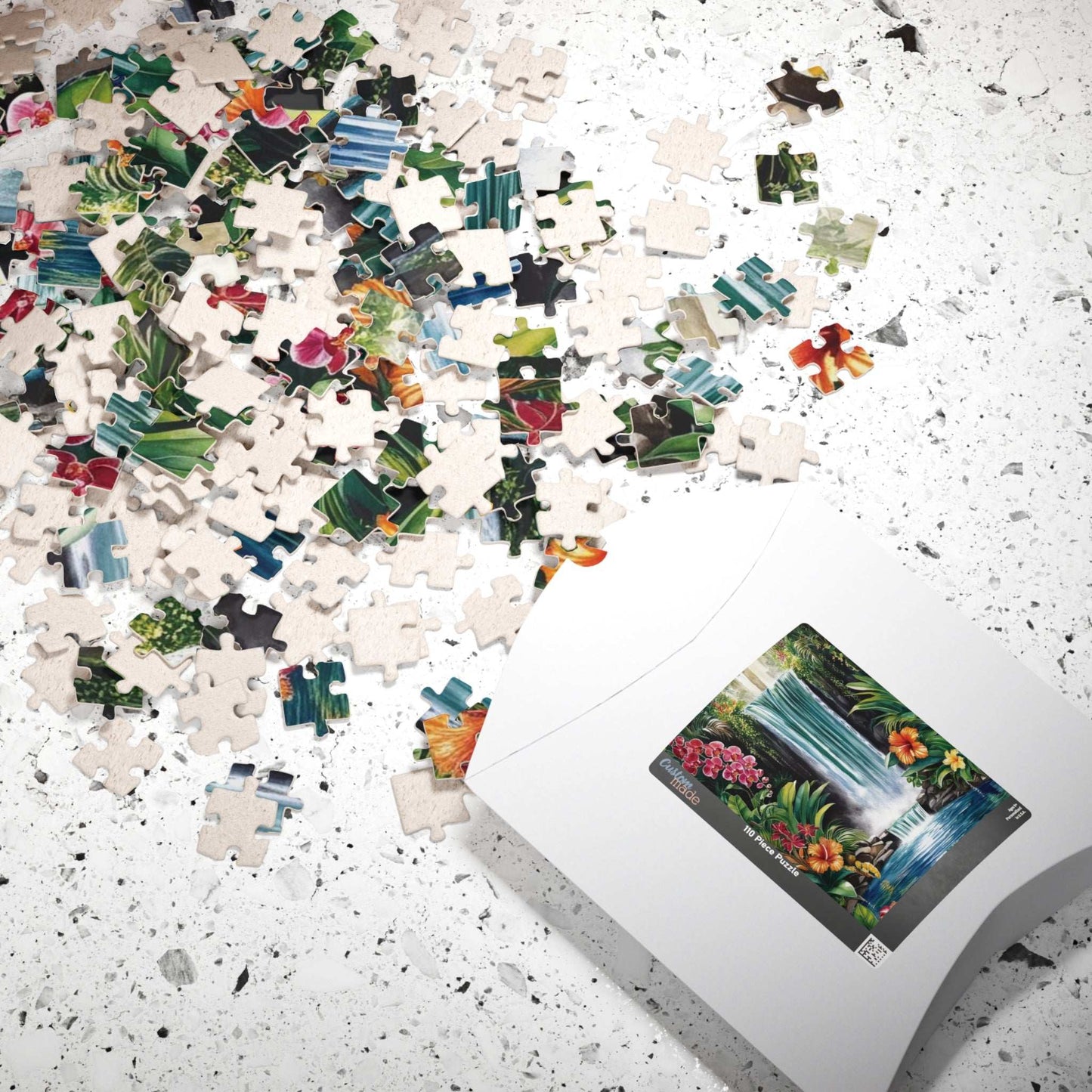 Tropical Waterfall Puzzle, Exotic Flowers Jigsaw Game Night Family Activity, Jungle Landscape Scene, Relaxing Brain Teaser for Puzzle Lover Puzzle The Puzzle Chest