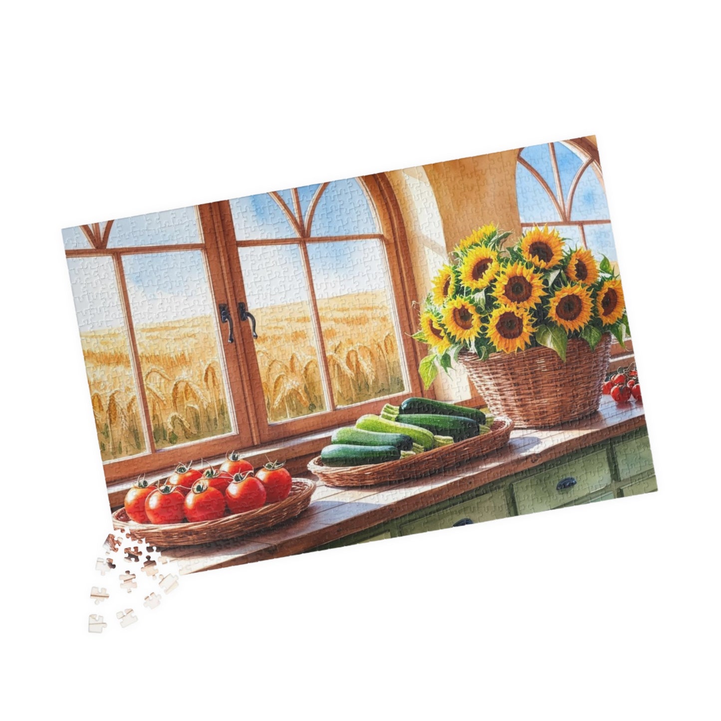 Summer Harvest Puzzle, Farmhouse Kitchen Jigsaw Game, 110 252 520 1014-Piece - Tomatoes Zucchini Sunflowers Golden Wheat Fields Puzzle The Puzzle Chest