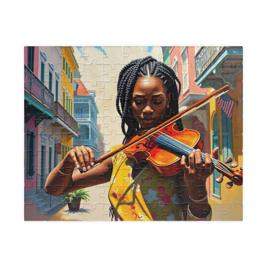 Colorful Violinist Puzzle - Black Woman Art Jigsaw Game, Holiday Birthday Gift for Music Lover Art Enthusiast, Mindful Family Fun Activity 110 pcs (Horizontal) Puzzle The Puzzle Chest