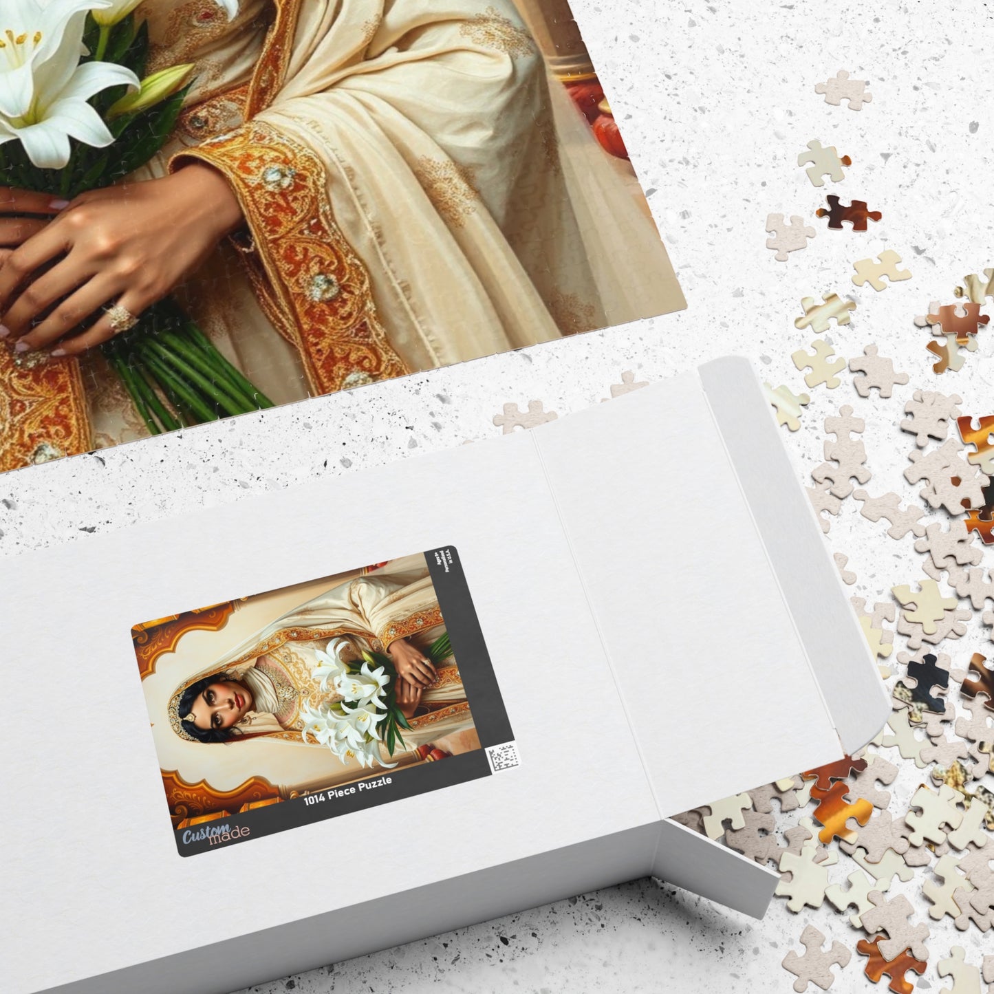 Middle Eastern Bride Puzzle with Gold Ivory Kaftan and Lanterns, Family Friendly Wedding Jigsaw Game, Mindful Activity, Puzzle Lover Gift Puzzle The Puzzle Chest