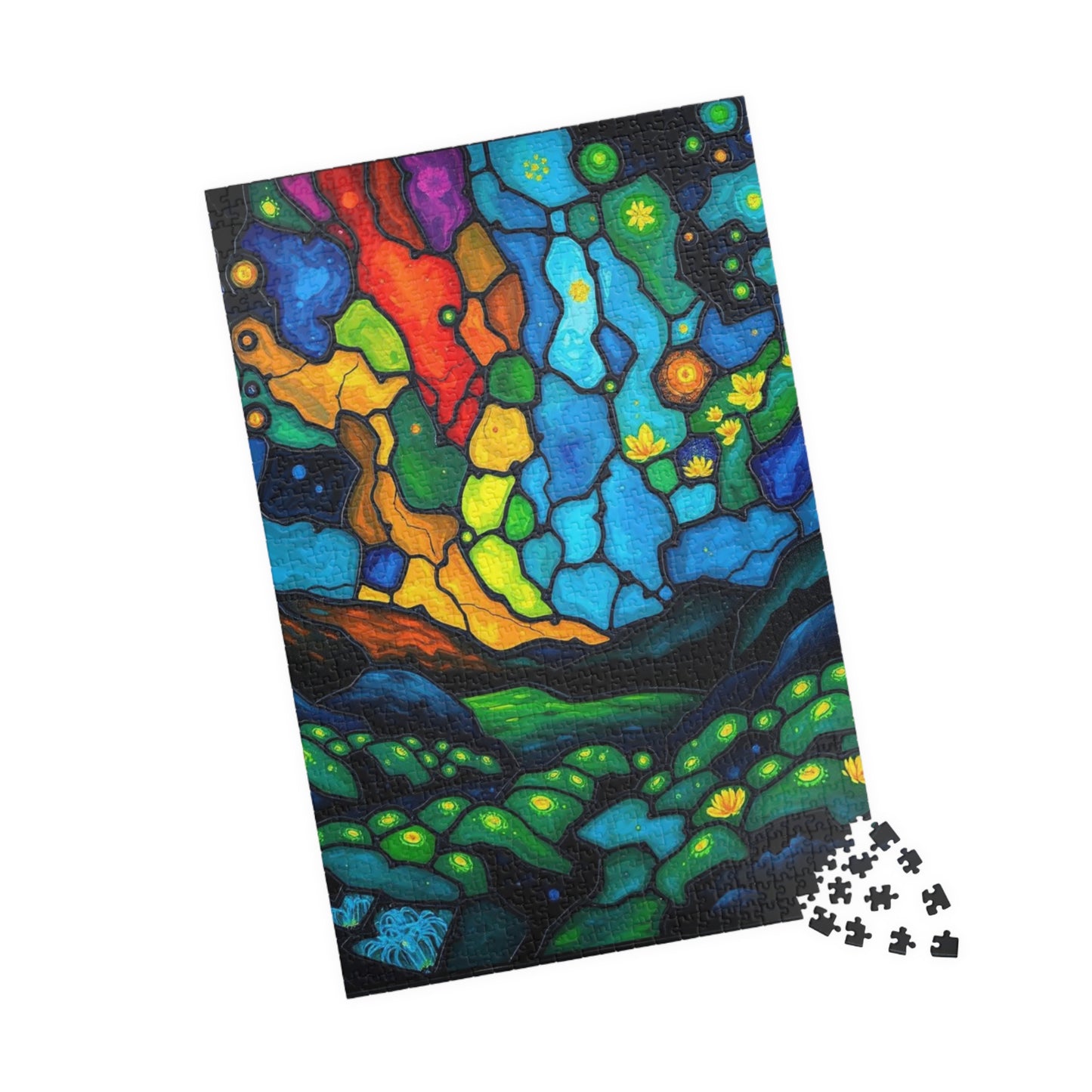 Radiant Understory Landscape Jigsaw Puzzle, Stained Glass Style Nature-Themed Abstract Puzzle for Family Fun, Gifts, Home Decor, Game Nights