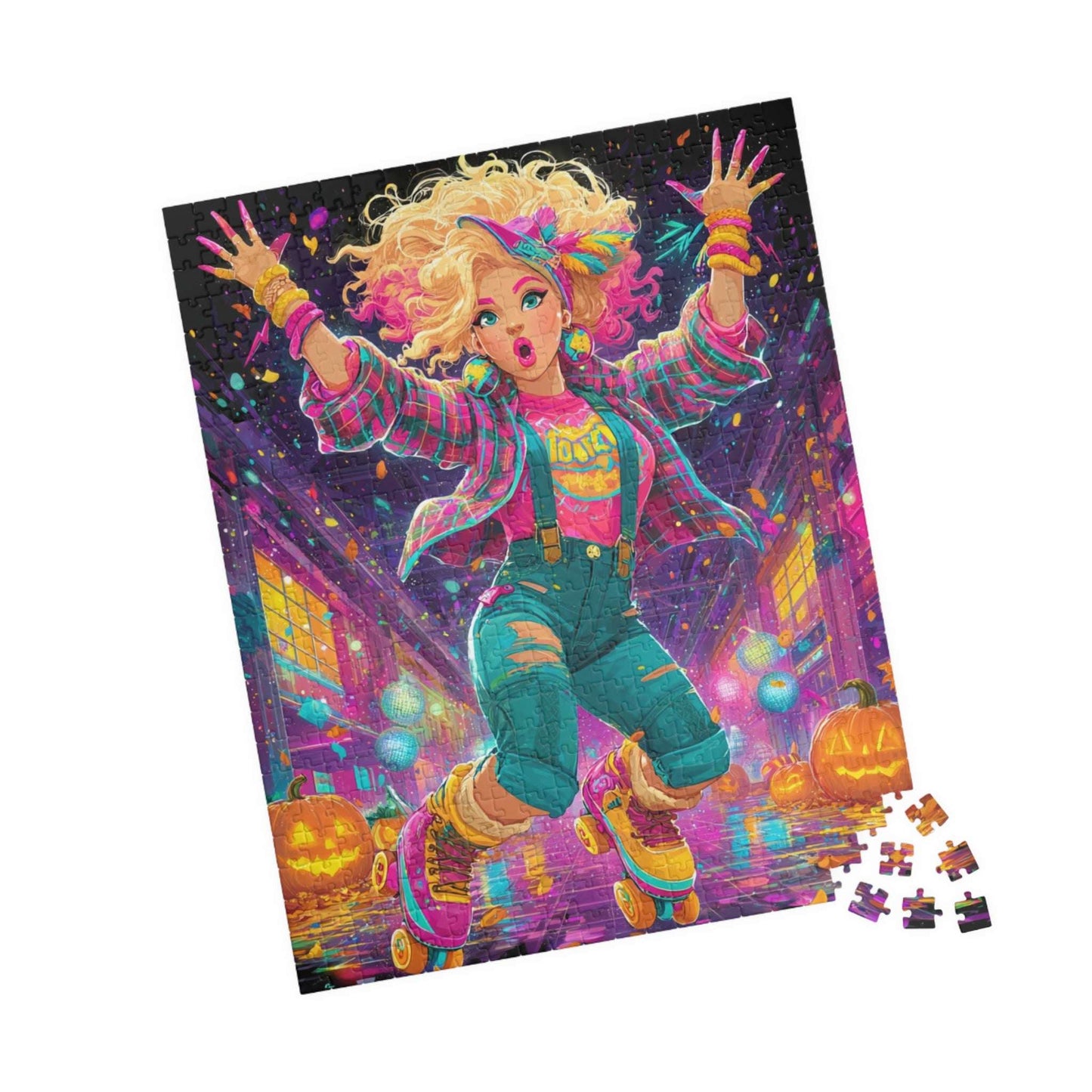 1980s Autumn Cowgirl Jigsaw Puzzle - Neon Skating Rink, Retro Roller Skating Game for Fun Family Nights, Gifts for Adults, Brain Teaser 520 pcs (Vertical) Puzzle The Puzzle Chest