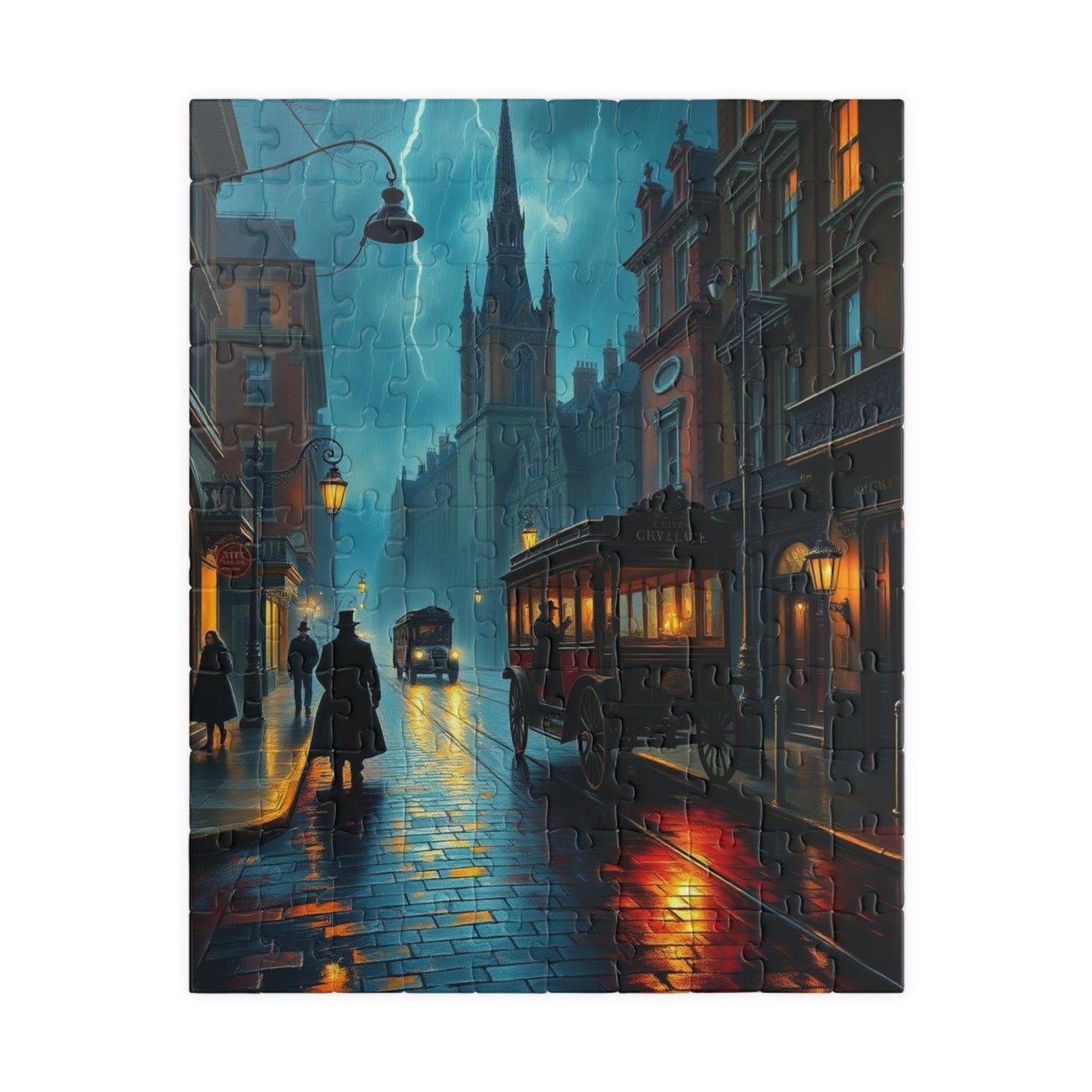 Gothic Victorian Street Jigsaw Puzzle (110-1014 Piece), Haunted Street with Gas Lamps, Rain, and Cloaked Shadows, Gift for Fans of Dark Art 110 pcs (Vertical) Puzzle The Puzzle Chest