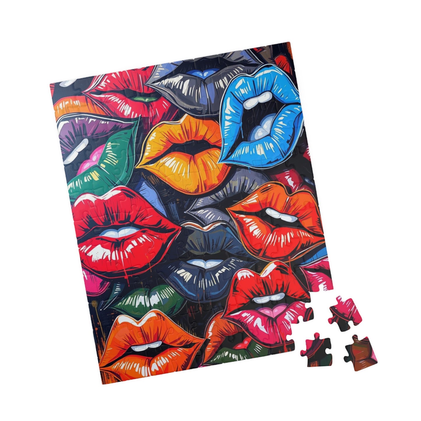 Colorful Lips Jigsaw Puzzle, Lipstick Kisses Collage, Fun Activity, Creative Hobby, Gift for Puzzle Lovers Art Enthusiast, Brain Teaser Game Puzzle The Puzzle Chest