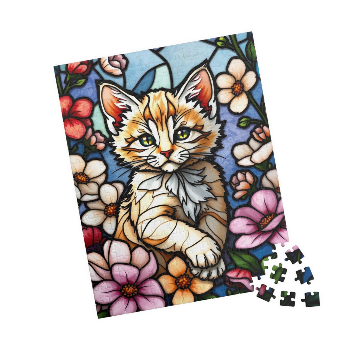 Cat Floral Stained Glass Puzzle - 110, 252, 520, 1014-piece, Fun Gift for Cat Lovers, Family Activities, Rainy Day Fun, Relaxing Hobby, Puzzle The Puzzle Chest