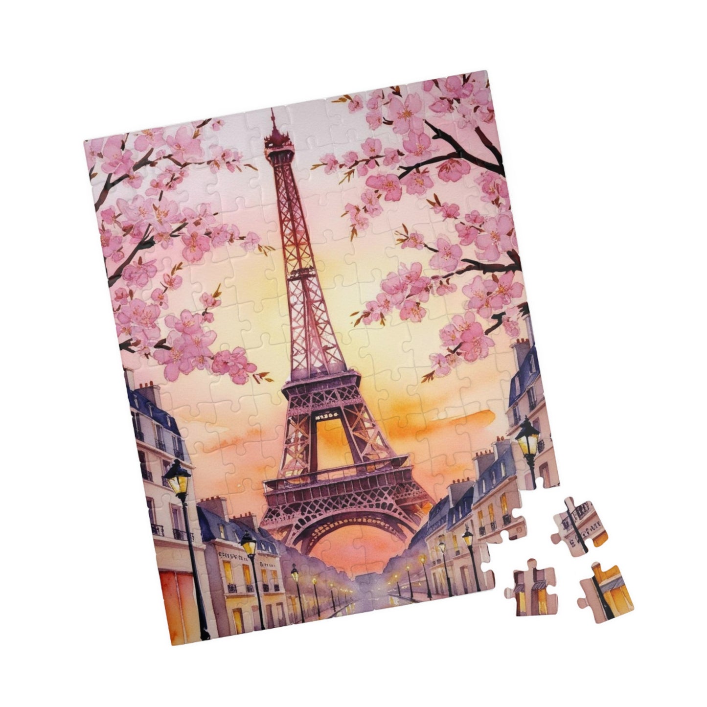 Eiffel Tower Sunset Jigsaw Puzzle, Famous Monument Game, Cherry Blossom Landscape Art, Parisian Streetlights, Relaxing Adult Hobby Activity Puzzle The Puzzle Chest