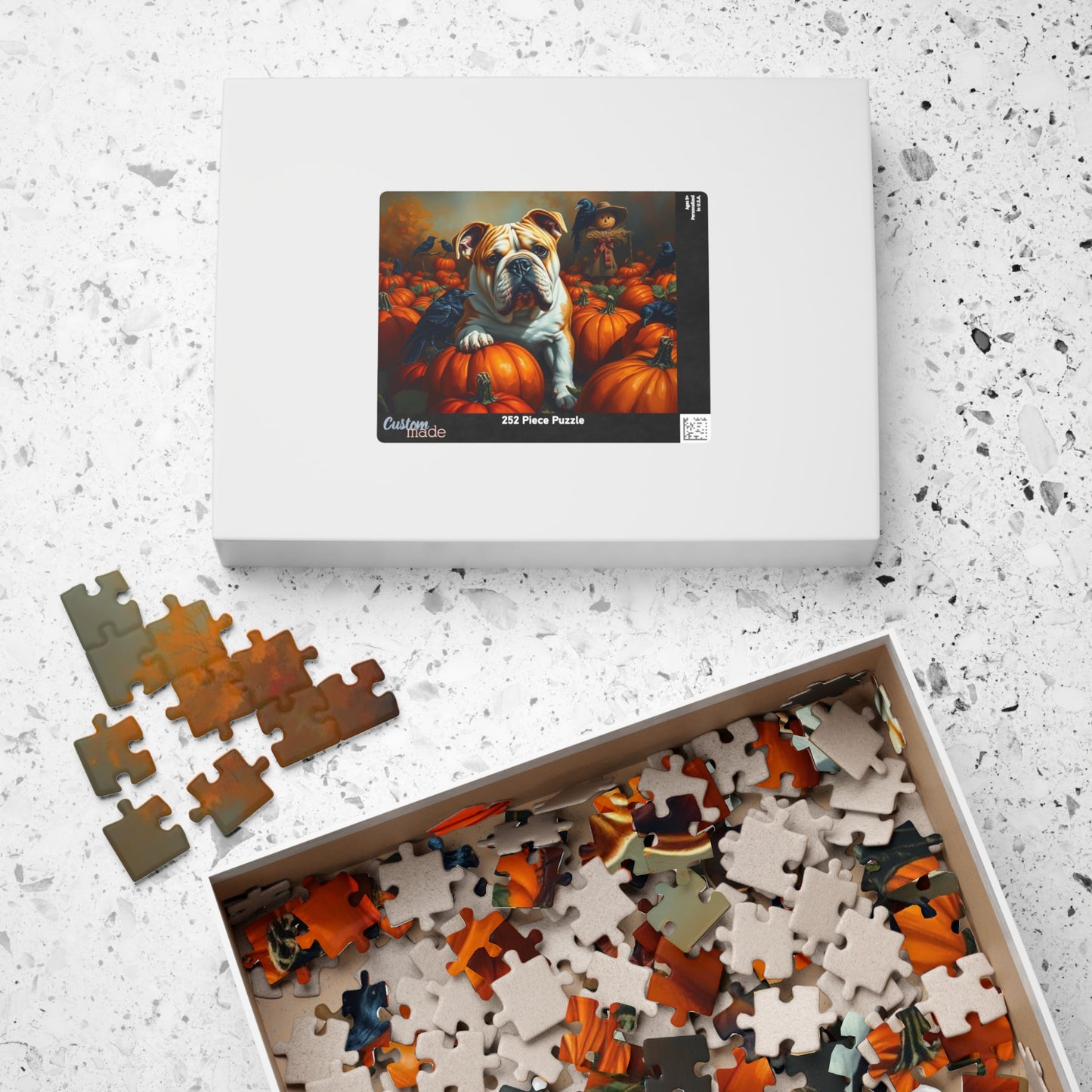 Autumn Pumpkin Dog Puzzle, Fall Bulldog Jigsaw Game for Dog Lover Gift, Family Game Night, Halloween Fun, Thanksgiving Activity Brain Teaser Puzzle The Puzzle Chest