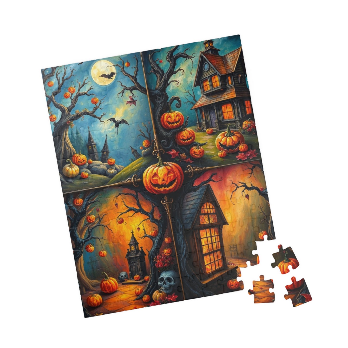 Halloween Scenery 4-Quadrant Jigsaw Puzzle - Spooky Themed Collage, Autumn Activity, Brain Teaser Game, Holiday Gift for Friends Puzzle The Puzzle Chest