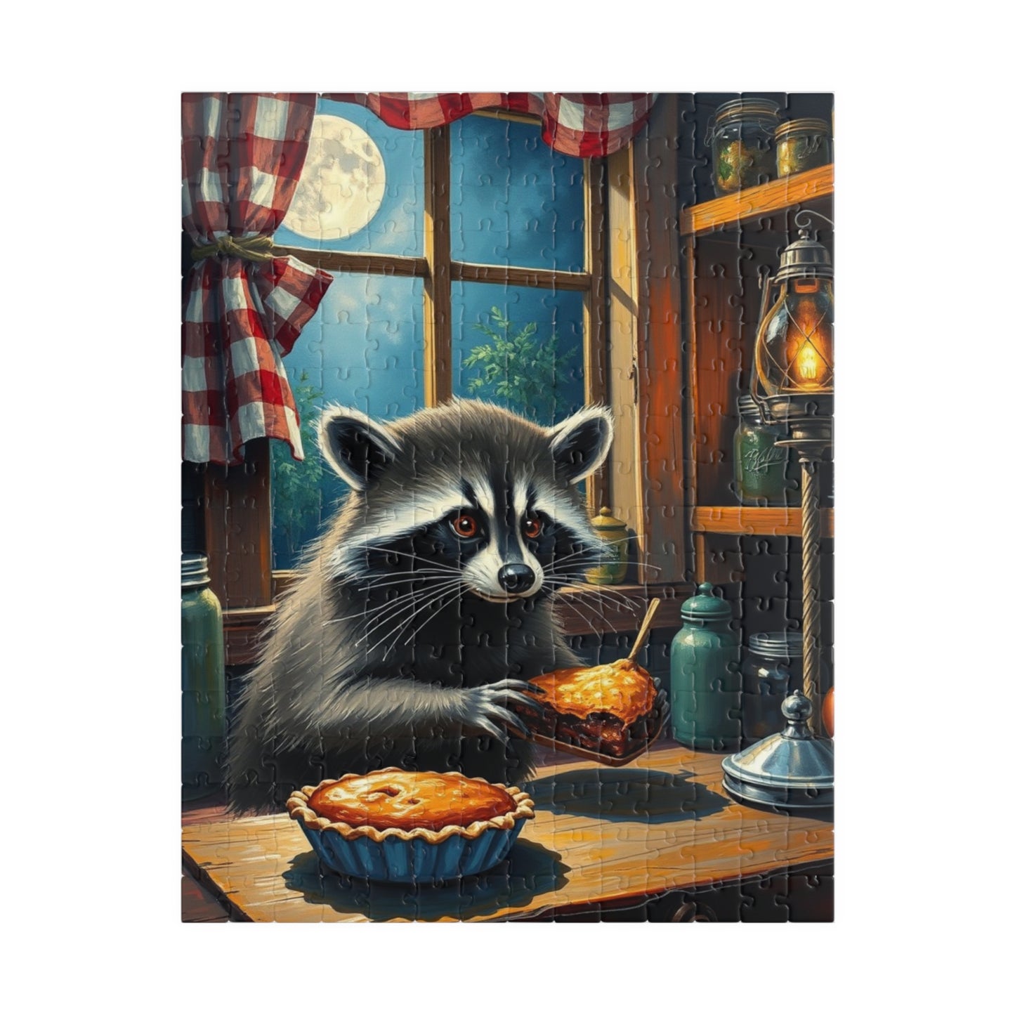 Charming Raccoon Puzzle - 110 to 1014 Pieces, Animal Stealing Pie, Cozy Home Décor, Family Fun, Gift for Nature Lovers, Indoor Activity 252 pcs (Vertical) Puzzle The Puzzle Chest