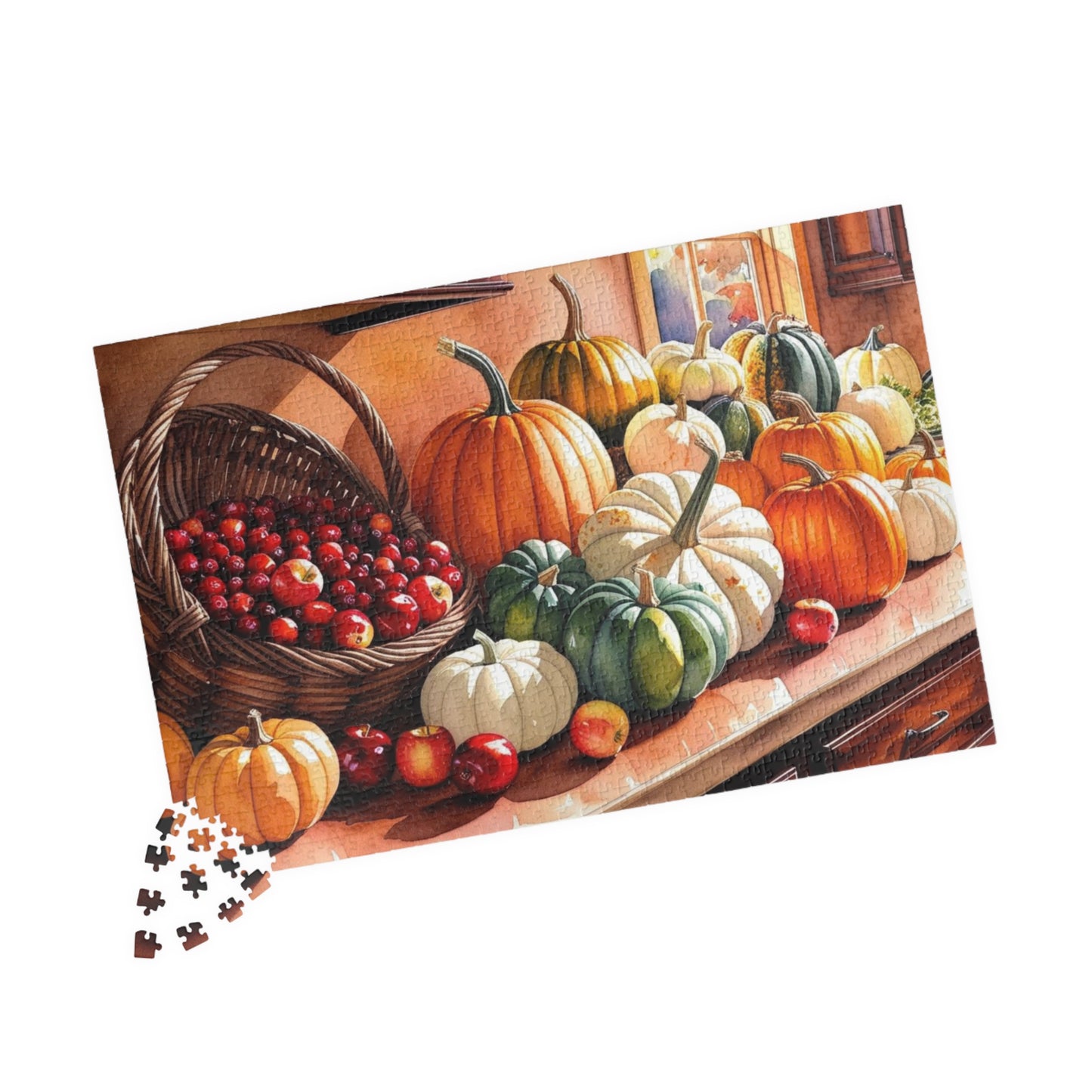 Autumn Harvest Puzzle, Countertop with Pumpkins and Apples, 110-1014 Piece, Fall Jigsaw Game, Thanksgiving Activity, Cabin Decor, Giftable Puzzle The Puzzle Chest