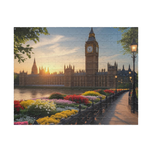 London Big Ben (Elizabeth Tower) Jigsaw Puzzle, Flowers Sunrise View Thames River, Puzzle Enthusiast Cityscape Lover Gift, Family Activity 252 pcs (Horizontal) Puzzle The Puzzle Chest
