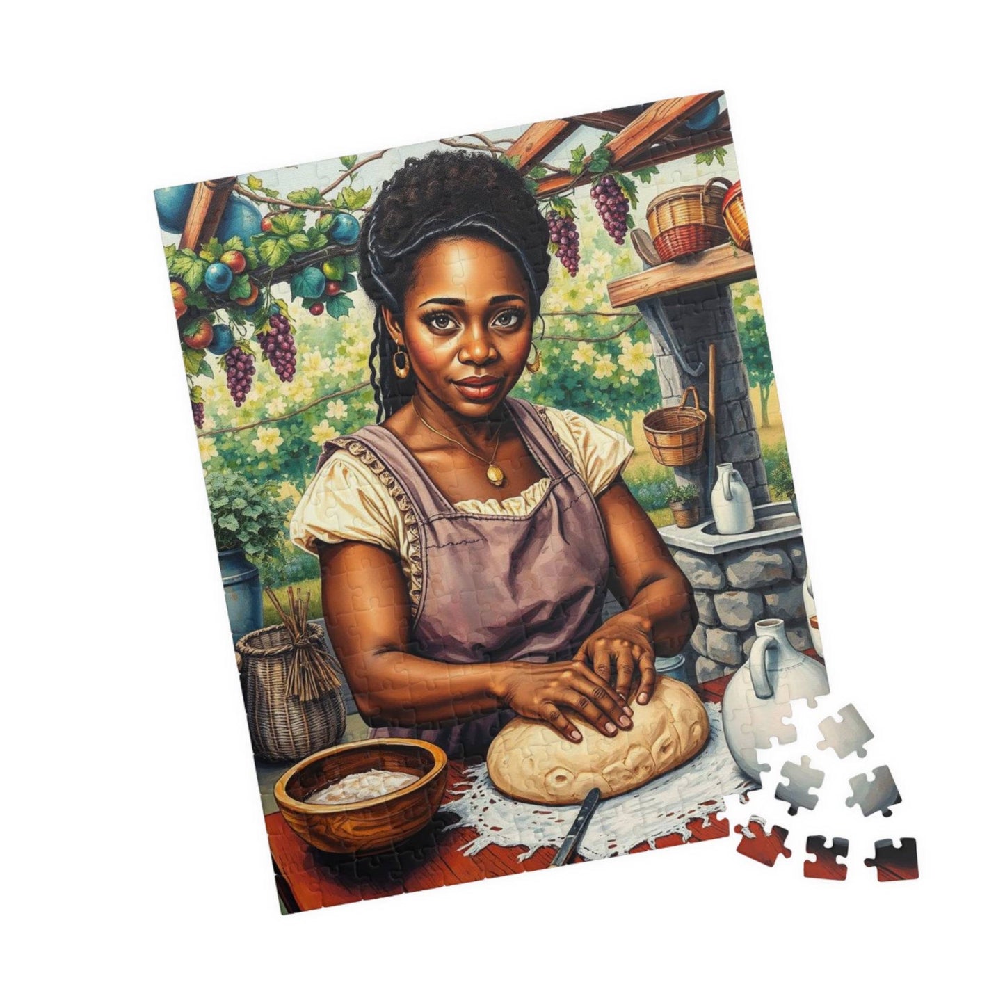 The Artisan Baker Jigsaw Puzzle - Black Woman Kneading Bread, Afrocentric Art, African American Cooking Chef 252 pcs (Vertical) Puzzle The Puzzle Chest