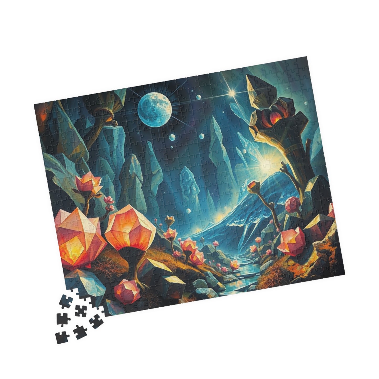 Surreal Biome Jigsaw Puzzle, Luminescent Flora and Geometric Shapes, Brain Teaser, Home Activity, Fantasy Gift Idea for Puzzle Lover, Friend Puzzle The Puzzle Chest