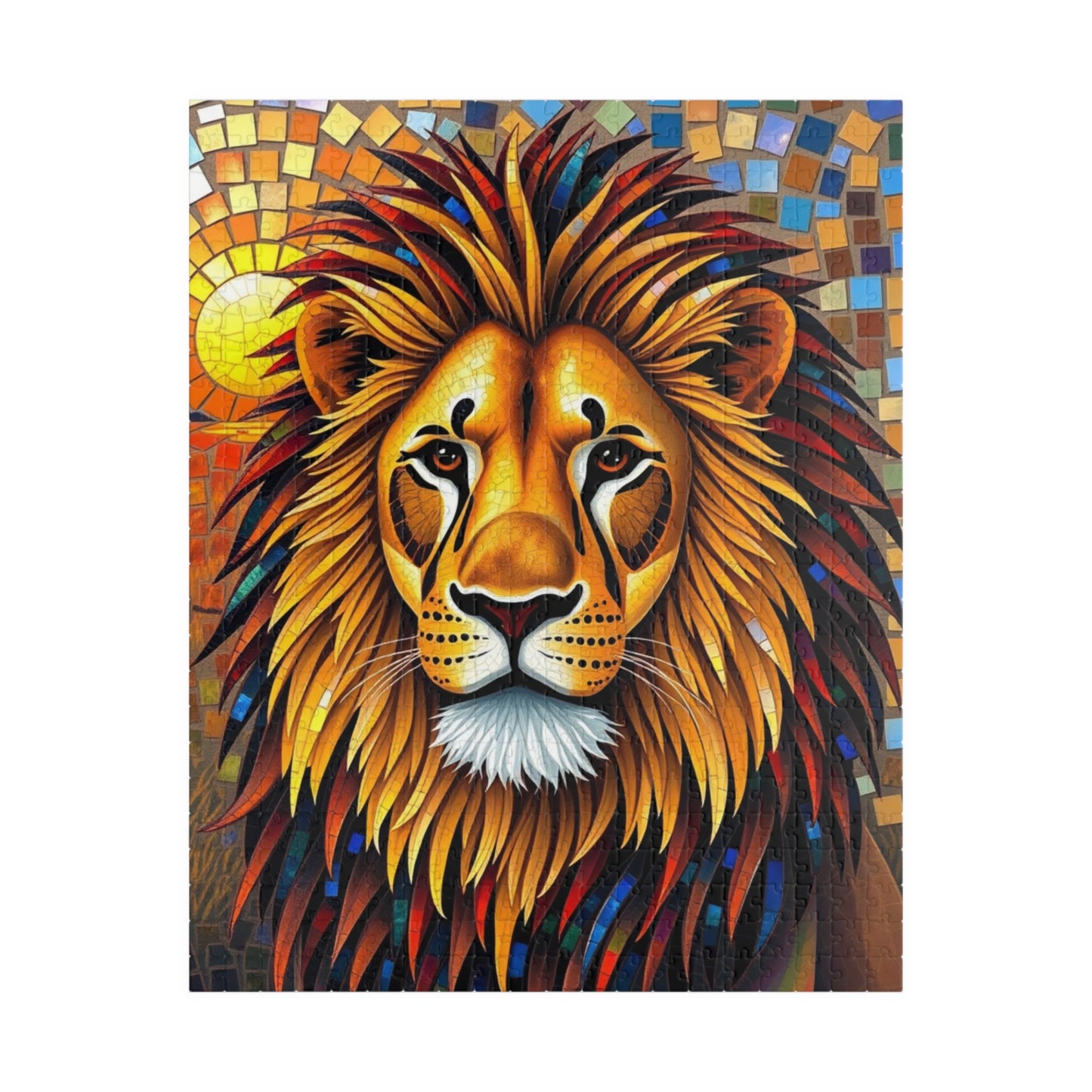 Beautiful Mosaic Lion Jigsaw Puzzle, Majestic Colorful Animal Wildlife Game with Vibrant Savannah Sunset, Animal Lover Art Fan Unique Gift 520 pcs (Vertical) Puzzle The Puzzle Chest