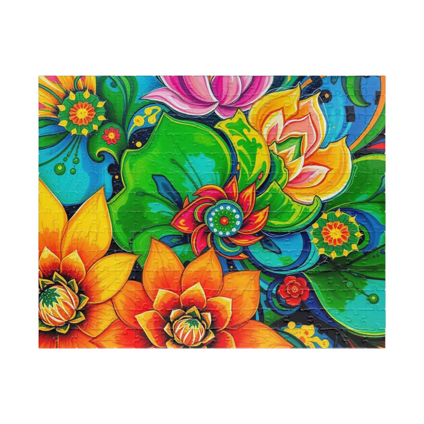 Colorful Floral Puzzle Art, Abstract Jigsaw Game, Family Fun, Friend Gift for Flower Lovers, Home Entertainment Activity, Mindful 252 pcs (Horizontal) Puzzle The Puzzle Chest