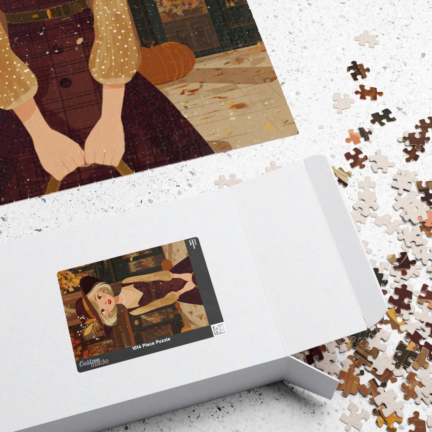 1920s Autumn Cowgirl Jigsaw Puzzle - Flapper Era, Fall Themed Retro Cartoon-Style Illustration Puzzle The Puzzle Chest