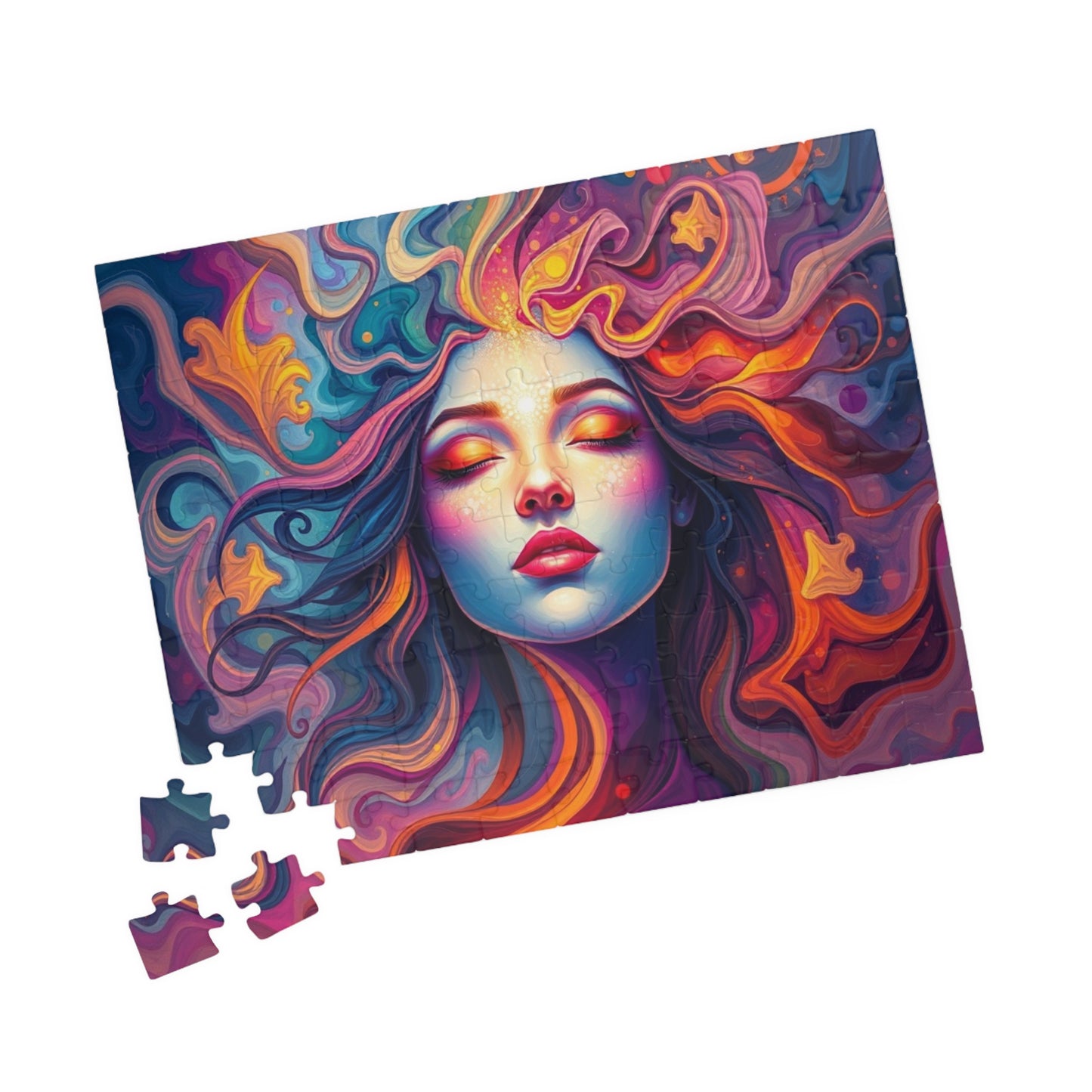 Abstract Face Jigsaw Puzzle (110-1014 Piece), Surreal Portrait of Swirling Colorful Geometric Patterns, Creative Hobby, Best Unique Gift Puzzle The Puzzle Chest