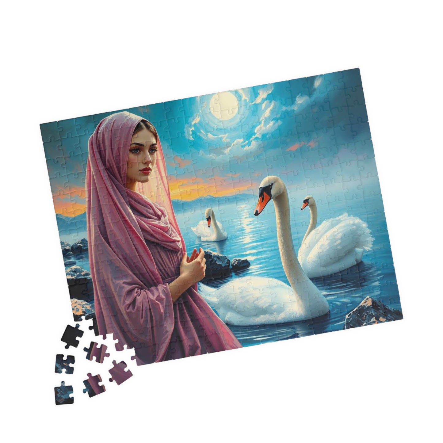 Echo of Avalon Jigsaw Puzzle, Mystic Lake with Swans Veiled Women, Dark Fantasy Puzzle, Gothic Puzzle Gift for Art Lover, Solo Fun, Game Night Puzzle The Puzzle Chest