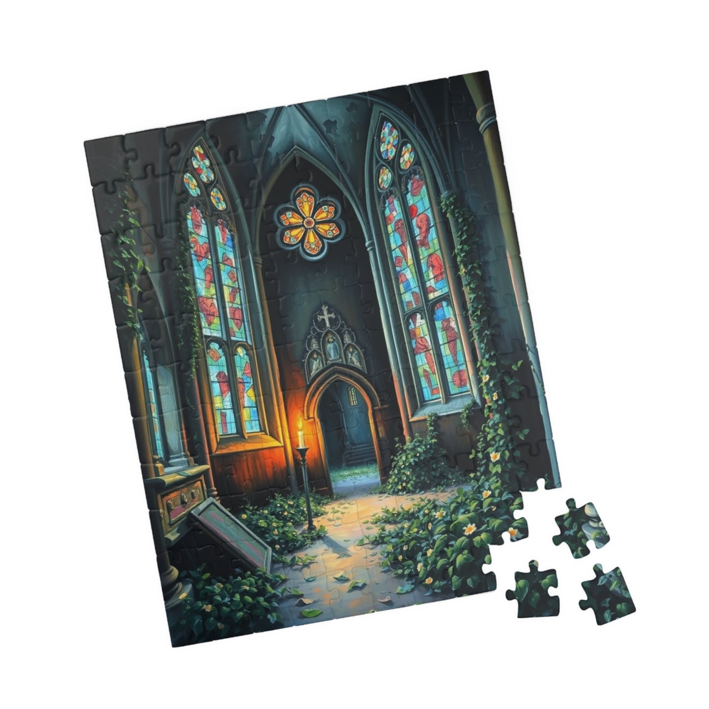 Stained Glass Church Puzzle | 110, 252, 520, 1014-piece, Gothic Home Decor, Art Lovers Gift, Family Game Night Relaxation Activity, Giftable 110 pcs (Vertical) Puzzle The Puzzle Chest