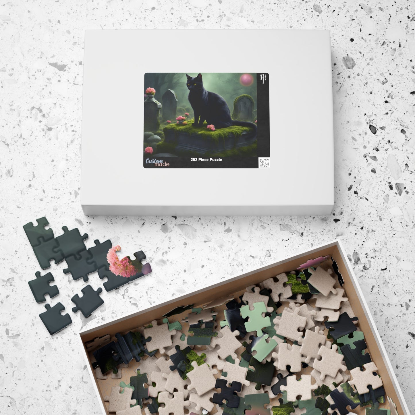 Gothic Cat Puzzle (110-1014 Piece), Black Kitten on Tombstone, Eerie Graveyard Jigsaw Game, Halloween Activity, Gift for Animal Cat Lovers Puzzle The Puzzle Chest