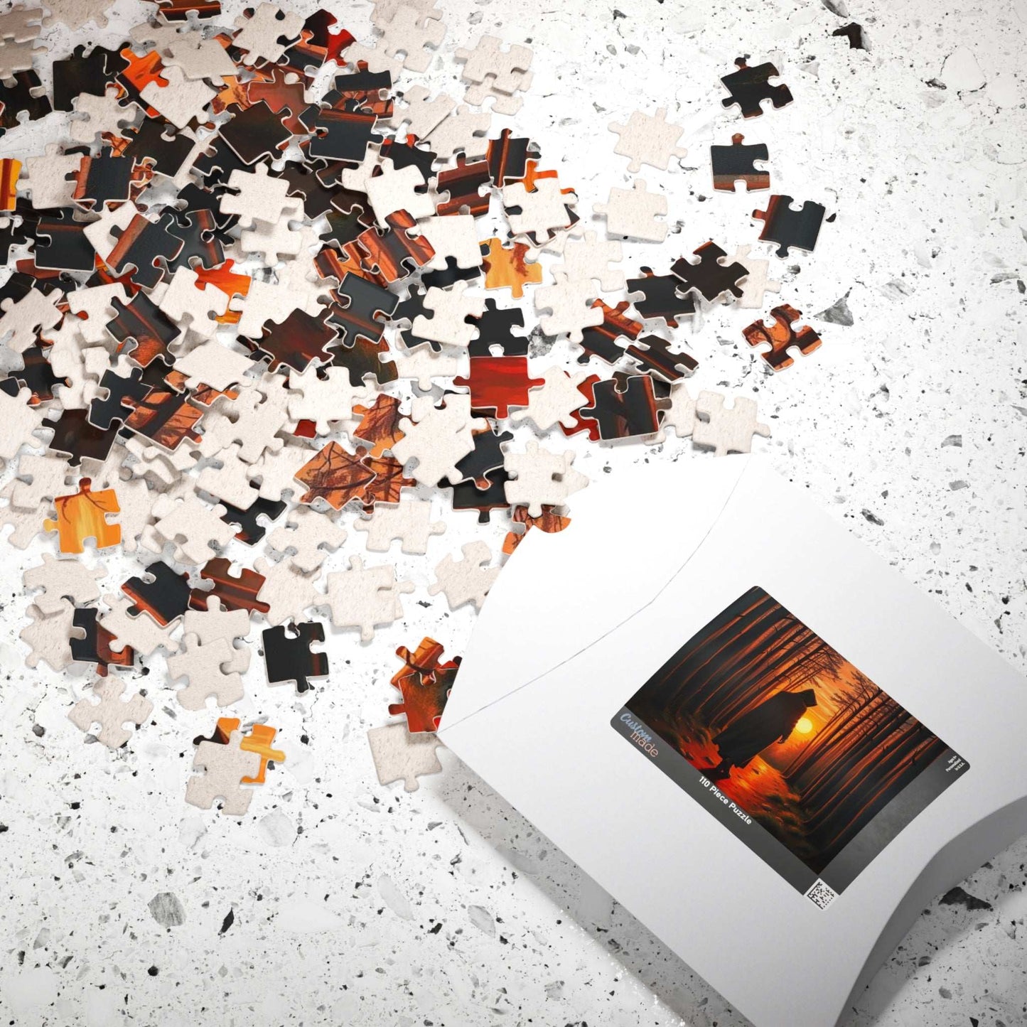 The Silent Passage Jigsaw Puzzle - Cloaked Figure Hollow Grove Eerie Sunset, Gothic Puzzle, Moody Landscape Puzzle, Dark Fantasy Art Puzzle Puzzle The Puzzle Chest