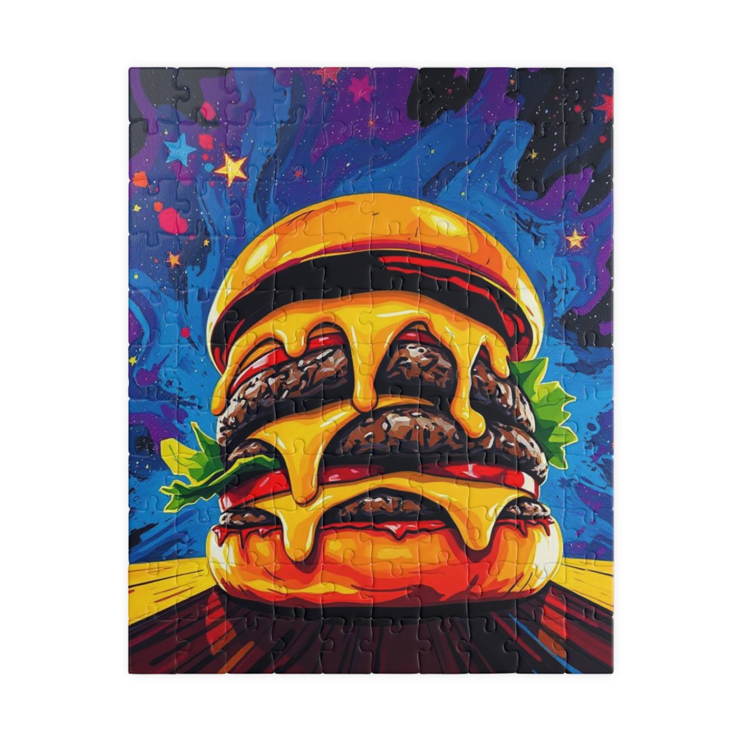 Cheesy Burger Puzzle | Fun Pop Art Jigsaw Game for Foodies, Colorful Unique Gift for Friends, Family Game Night Brain Teaser, Burger Lovers 110 pcs (Vertical) Puzzle The Puzzle Chest