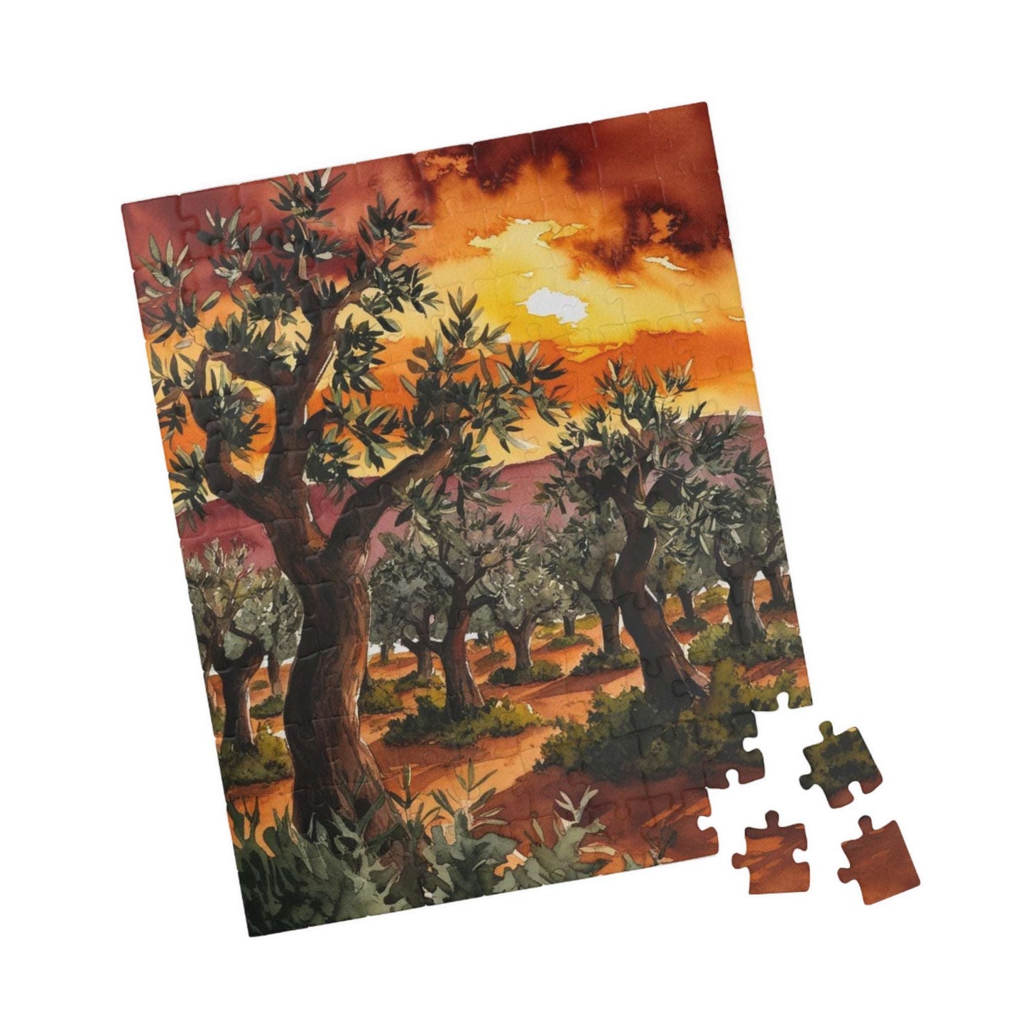 Olive Grove Sunset Puzzle, Landscape Jigsaw Game with Earthy Tones and Expressive Trees, Van Gogh-Inspired Unique Giftable Puzzle for Adults Puzzle The Puzzle Chest
